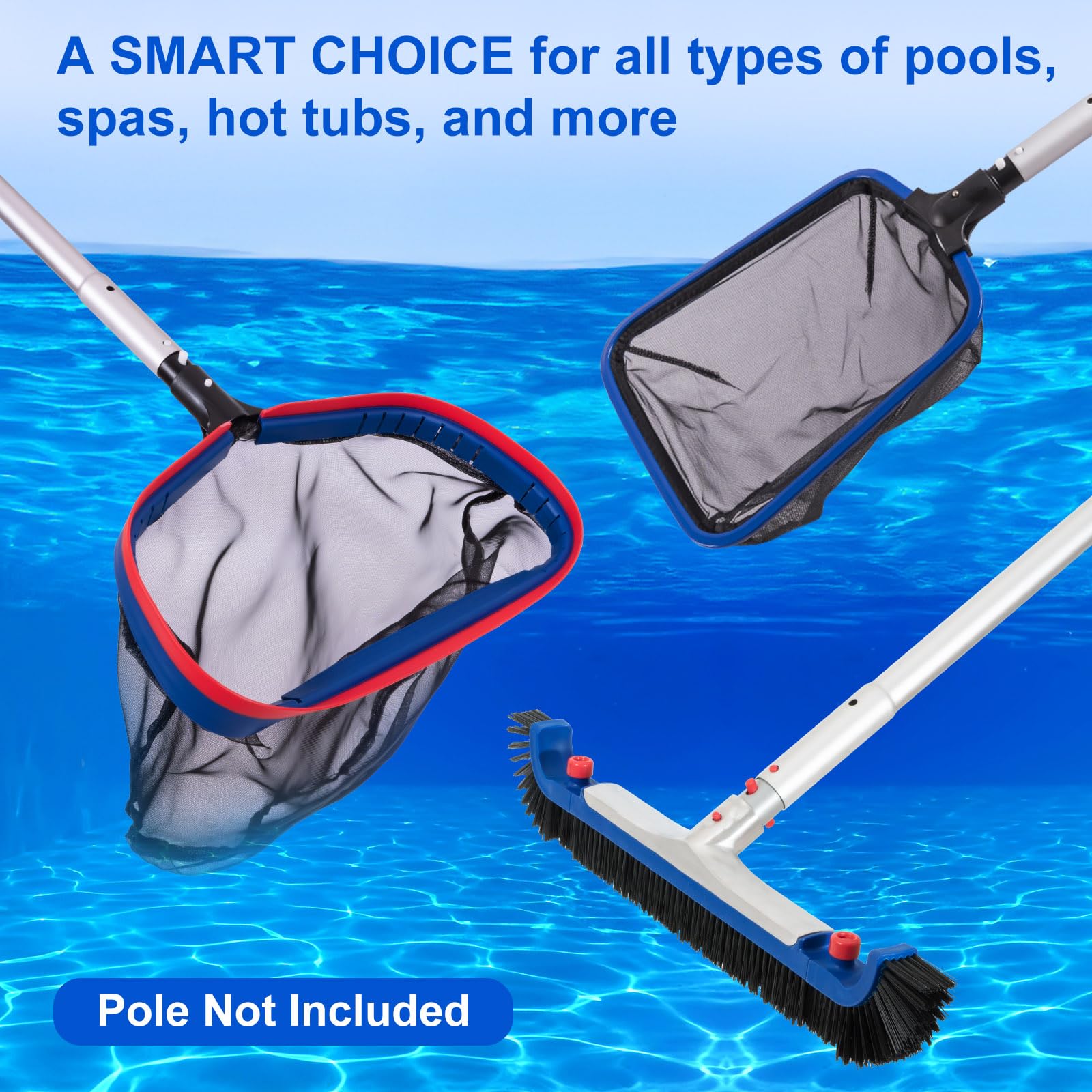 POOLAZA Deluxe-Schwimmbad-Reinigungsset mit 50,8 cm großem Poolbürstenkopf und robusten Poolnetzen zur Reinigung (44,9 cm Poolkescher und halbtiefes ultrafeines Netz-Pool-Skimmer-Netz mit