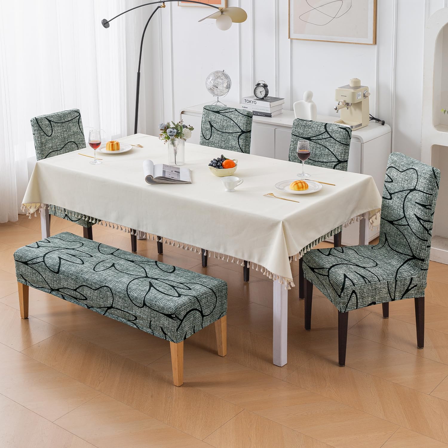 HOKIPO Dining Chair Covers - Beige Abstract Art -9