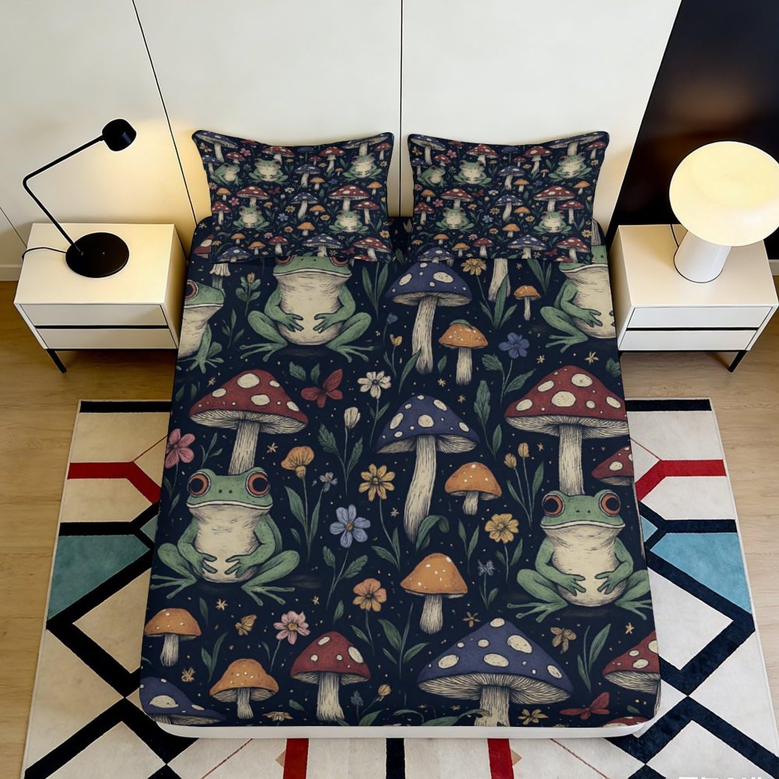 Pnayamiorkfel Style-5 3D Printed Frog Mushroom Fitted Sheet Microfiber Soft Breathable Forest Bed Cover For Bedroom Guest Room Decor 90X200x25cm