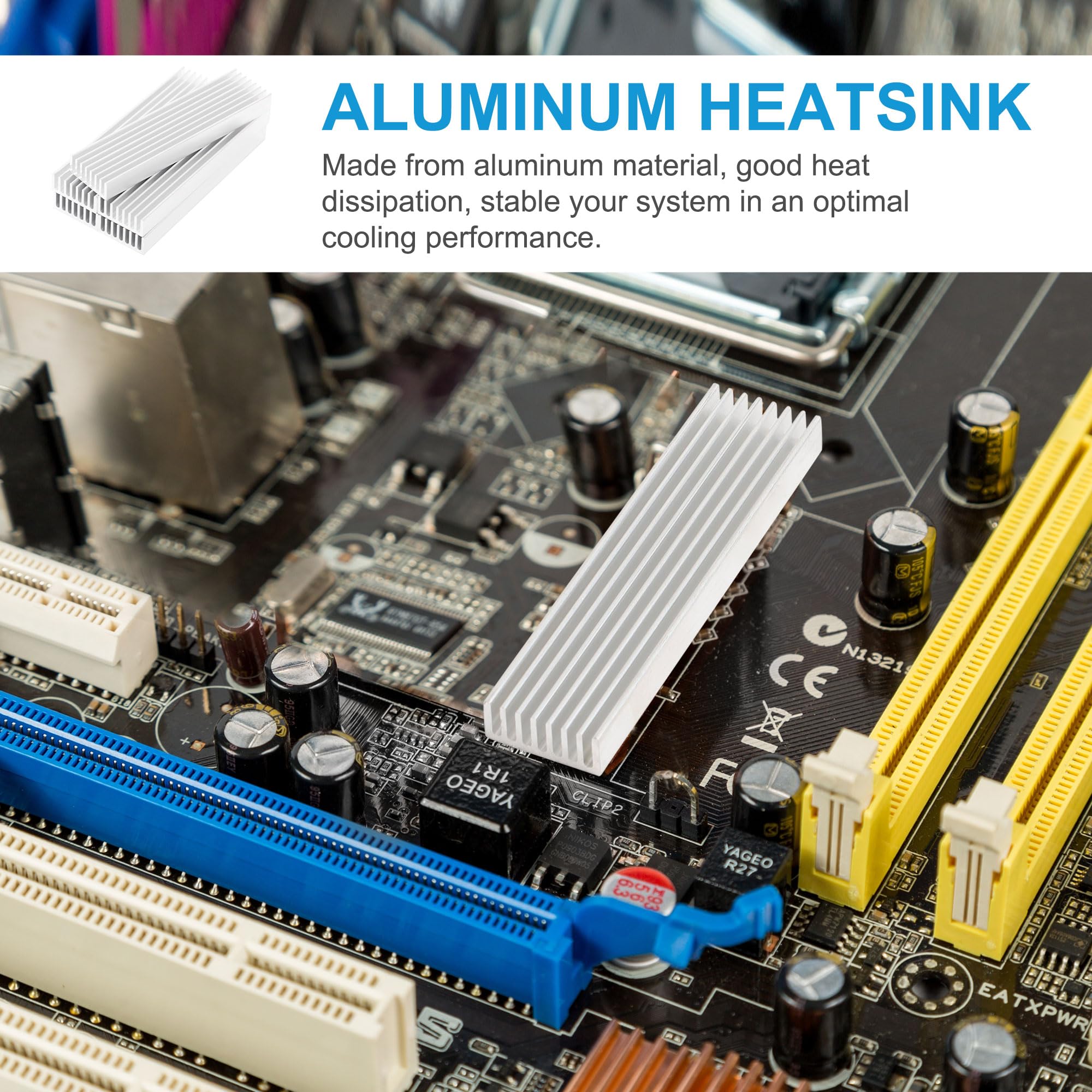 5 unidades de disipador de calor de aluminio, radiador de aluminio en tono plateado, disipador de calor de aletas de refrigeración para amplificador LED, transistor, módulo IC, 3.937 x 0.984 x 2