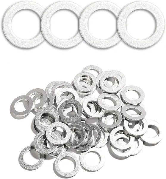 SUJADE Aluminum Flat Oil Drain Plug Washer, 50PCS, Fits Honda (94109-14000), Compatible with Honda OEM Washer