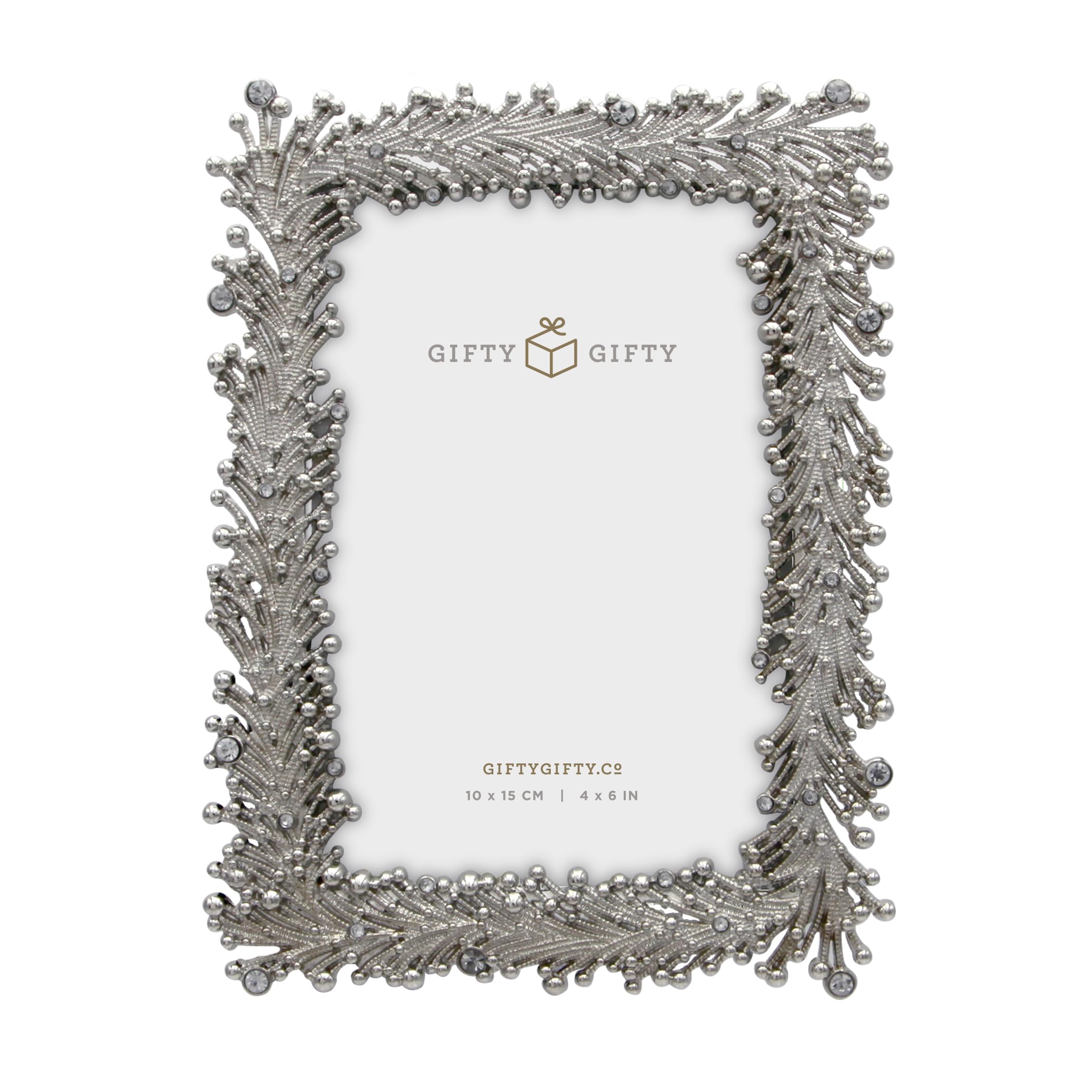 Feather Photo Frame / 4x6 In | For Vertical Display on Tabletops | Perfect for Home Decorative Holiday Gift, Xmas Holiday, and Seasonal Photos (Silver) Gift Box