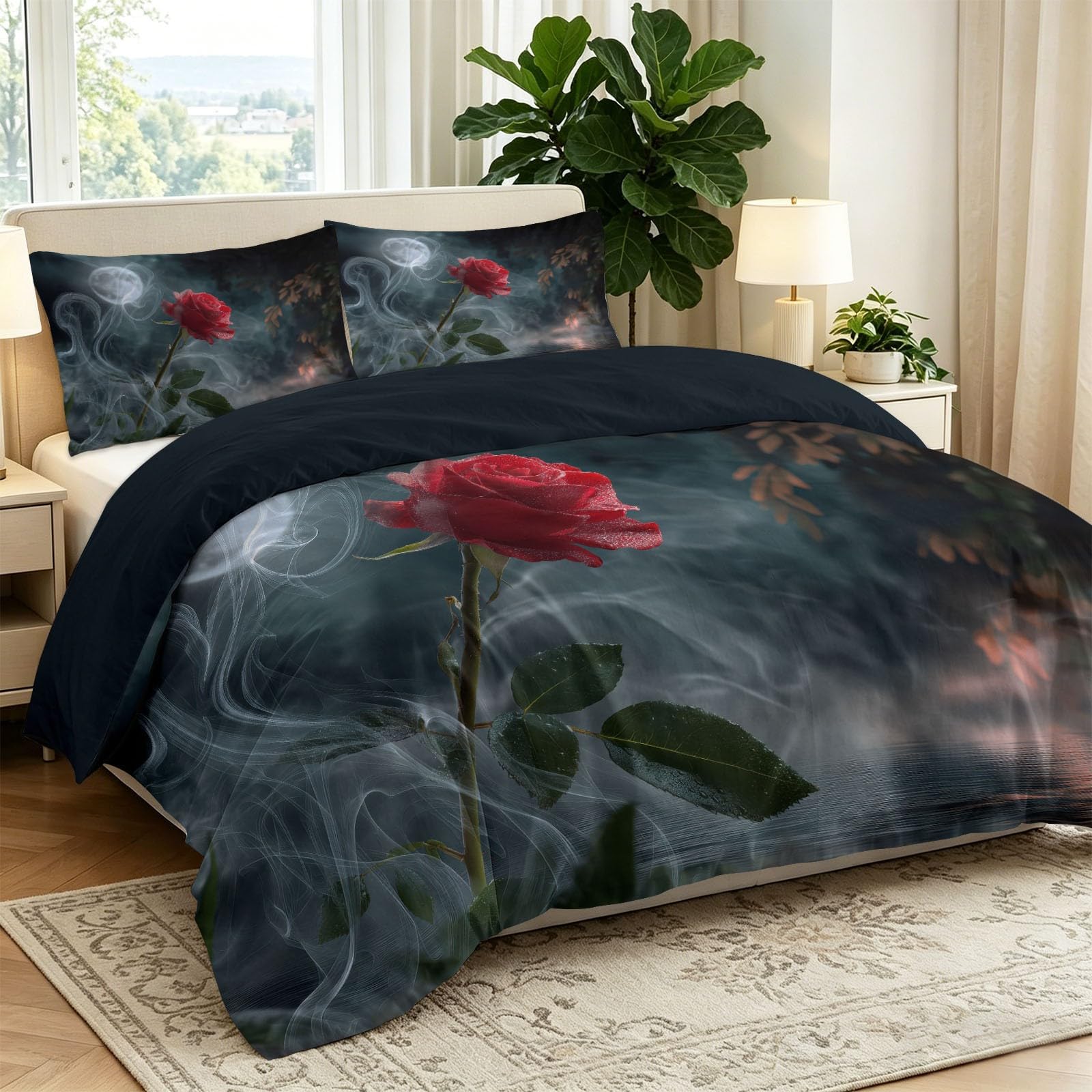 Rauch Blume Rose - pościel z motywem kropli wody, ciemnoszara, romantyczna estetyka, miękka pościel z mikrofibry, 180 x 200 cm z 2 poszewkami na poduszkę 80 x 80 cm, dla dzieci, dziewcząt, chłopców