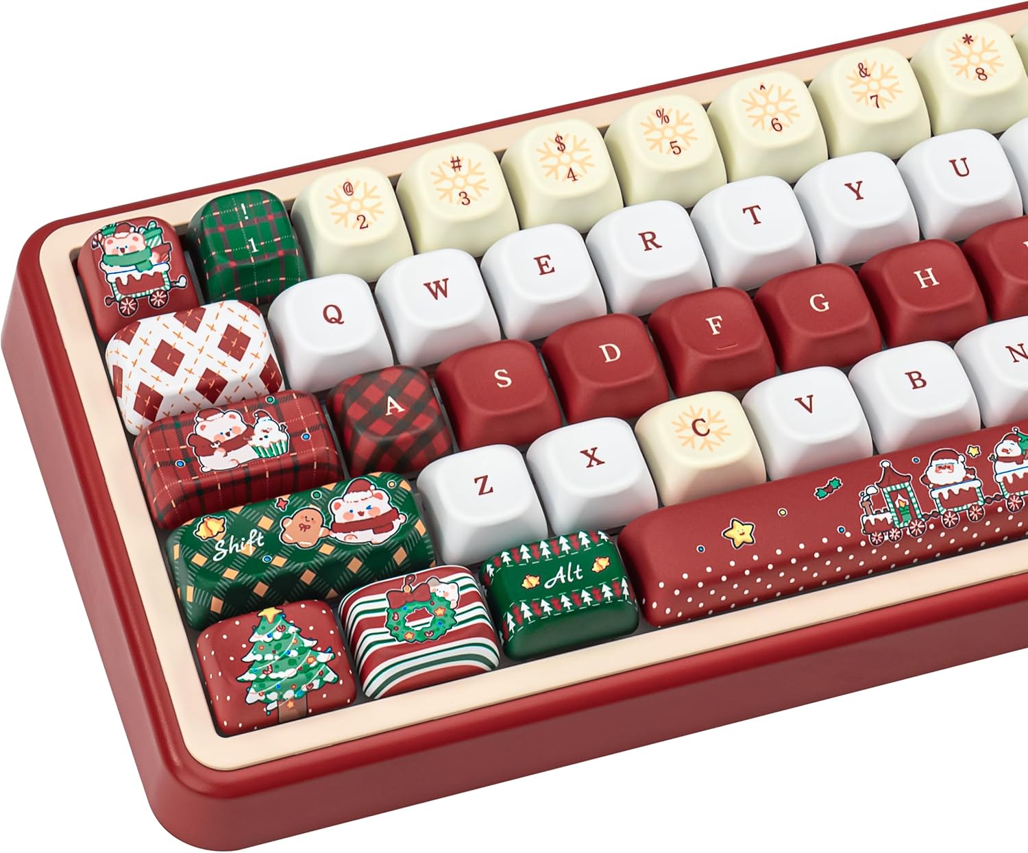 TICKTYPE Christmas Theme keycaps 143 Keys, PBT keycaps FOA Prolife Custom keycap Set is Suitable for 61/87/104/108 Cherry MX Switch and Other Mechanical Keyboards