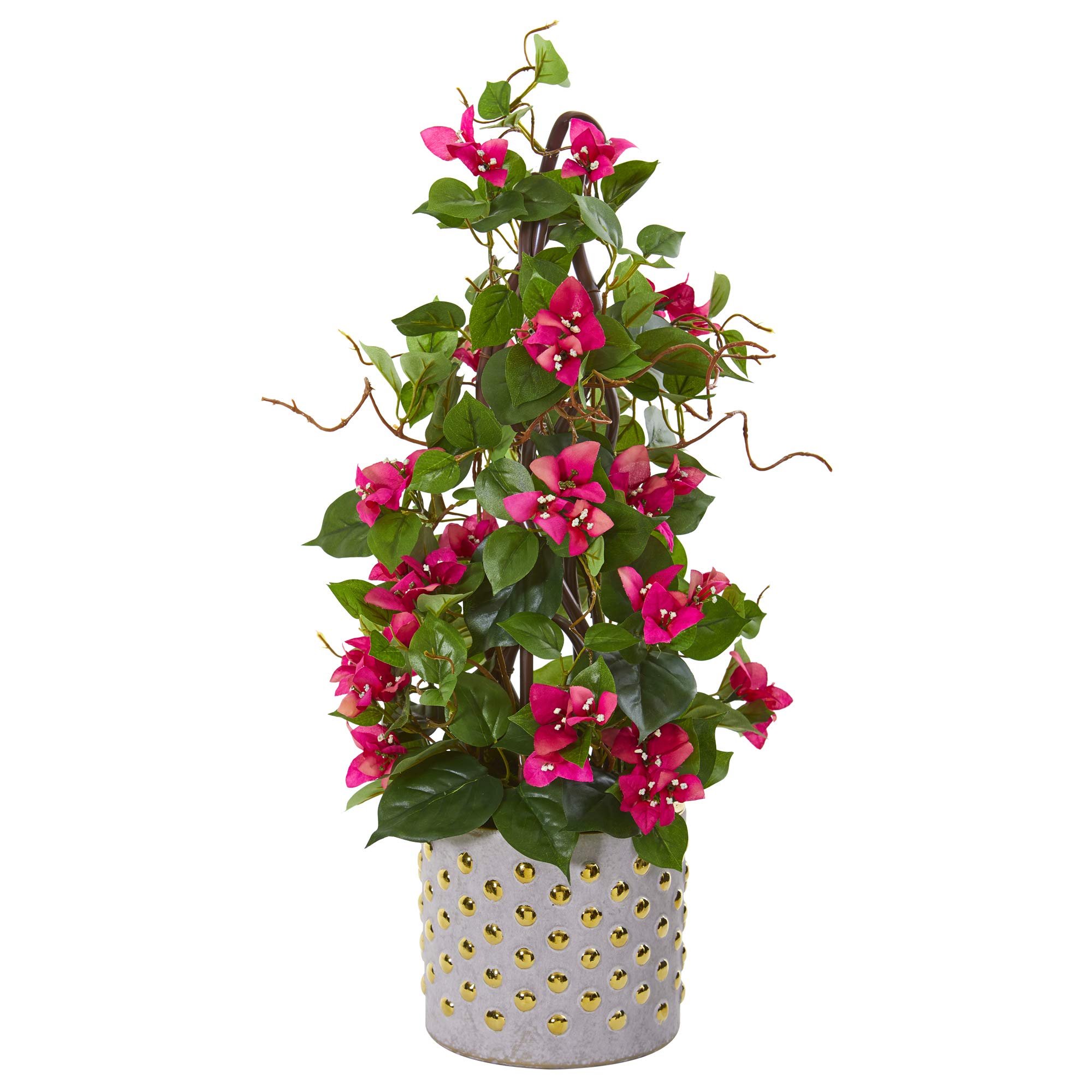 Bougainvillea artificial de seda en jarrón de 25 pulgadas rojo y verde