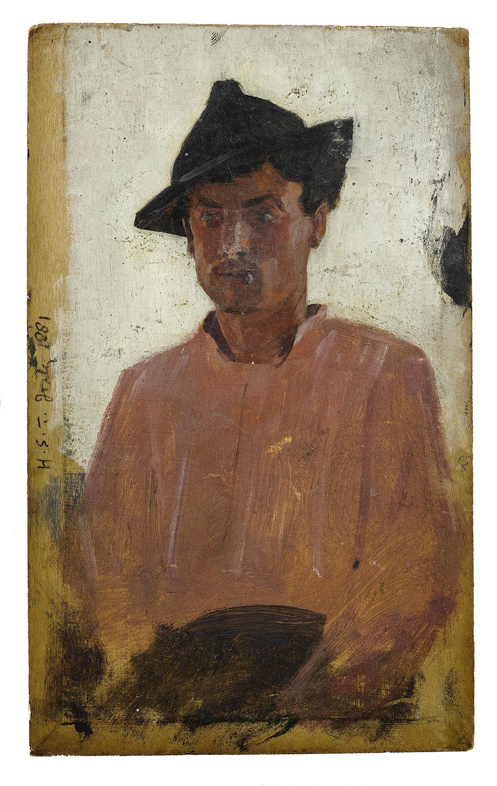 Lámina decorativa Italian Man with Hat de Henry Scott Tuke, cuadro pequeño con marco marrón
