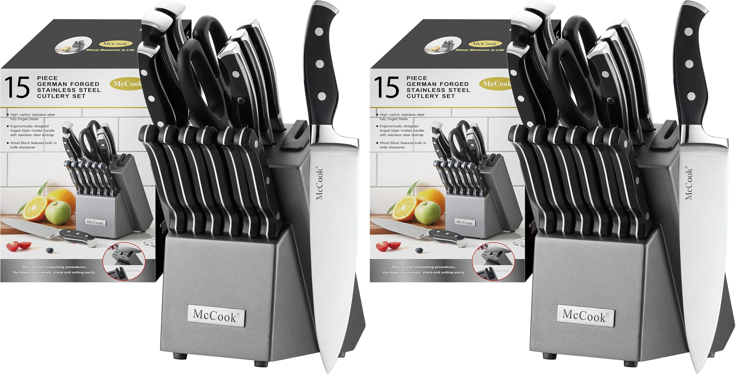McCook® Knife Sets,German Stainless Steel Kitchen Knife Block Set with Built-in Sharpener (Pack of 2)