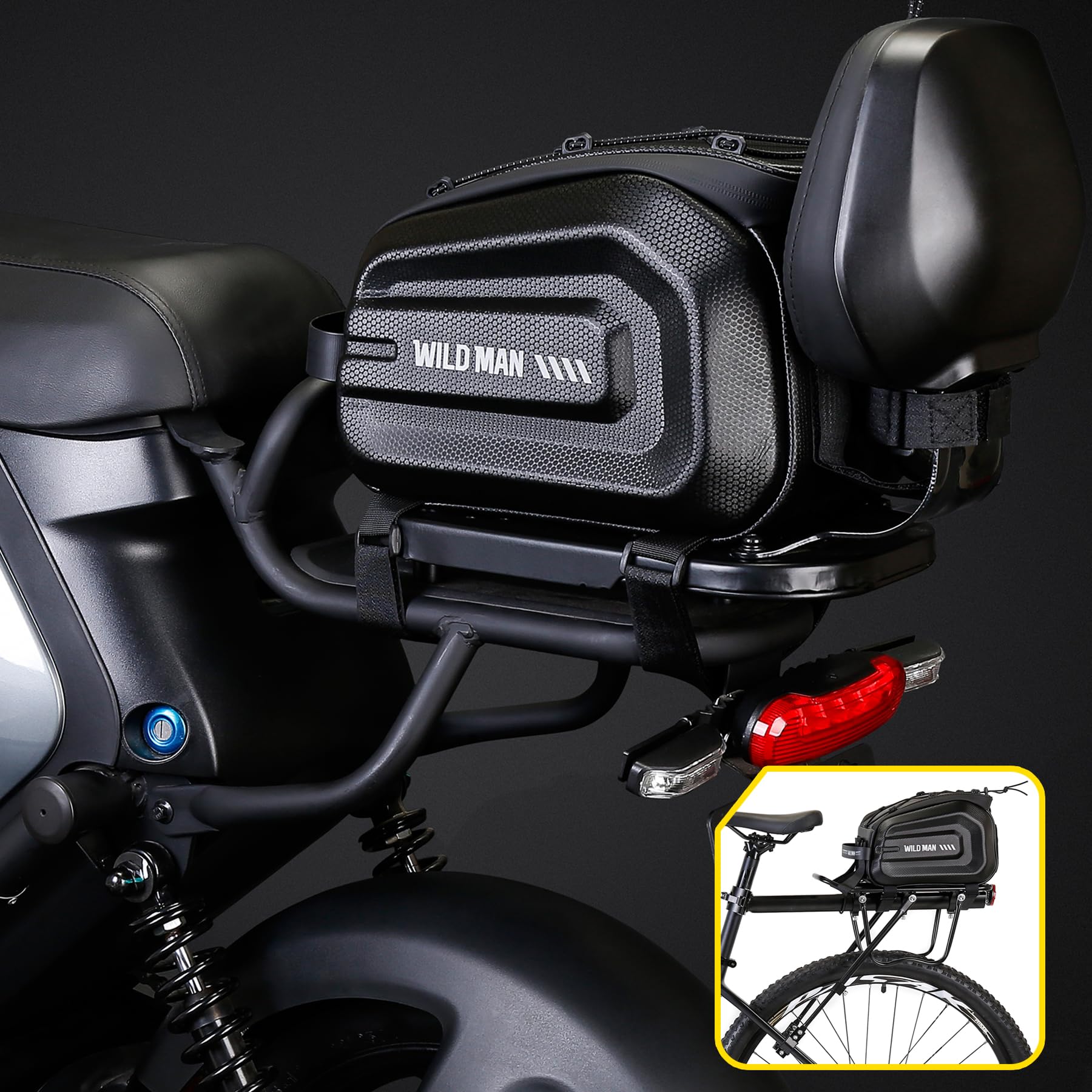 WILD MAN 4L Bike Seat Bag Waterproof Hard Shell Bike Saddlebags for Electric Bicycle Touring Sport Messenger Bag Storage Accessories(GD5,Black)