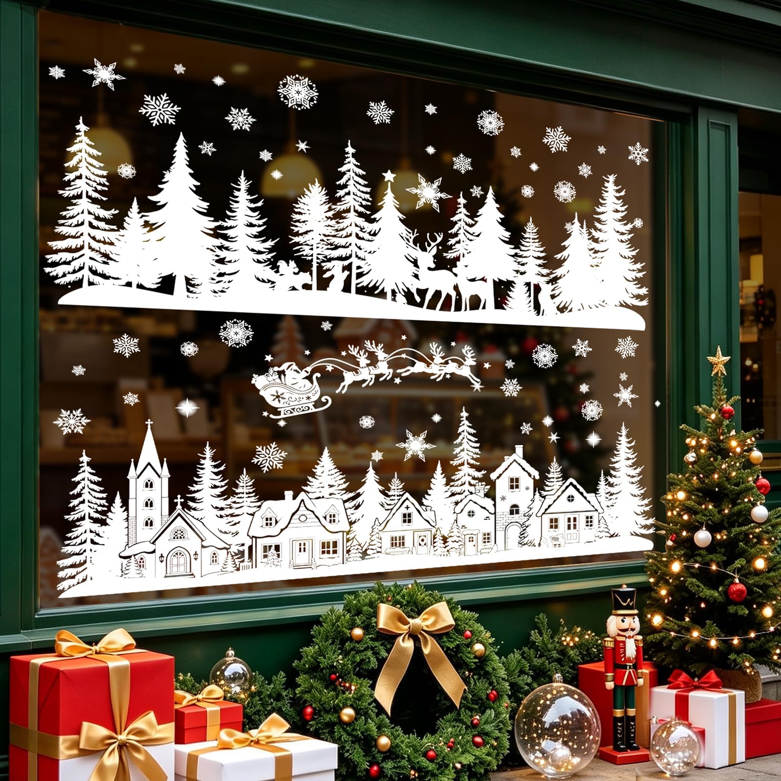 decalmile Window Clings Christmas White House Reusable Windows Decals
