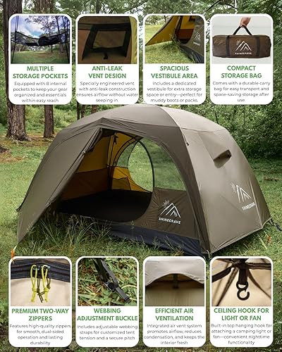 Miniatura 4 de Camping Tent 2 Person,Ultra Large Capacity, 20D Nylon, Lightweight 3 Season Backpacking Tent 2 Person, PU3000mm, Free Standing, Ideal for Camping,