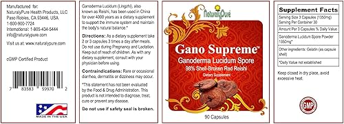Gano-Supreme - Esporas de Ganoderma Lucidum (Reishi), Pure 98% Shell Broken Reishi, Absolutamente sin rellenos añadidos. 90 cápsulas veganas.