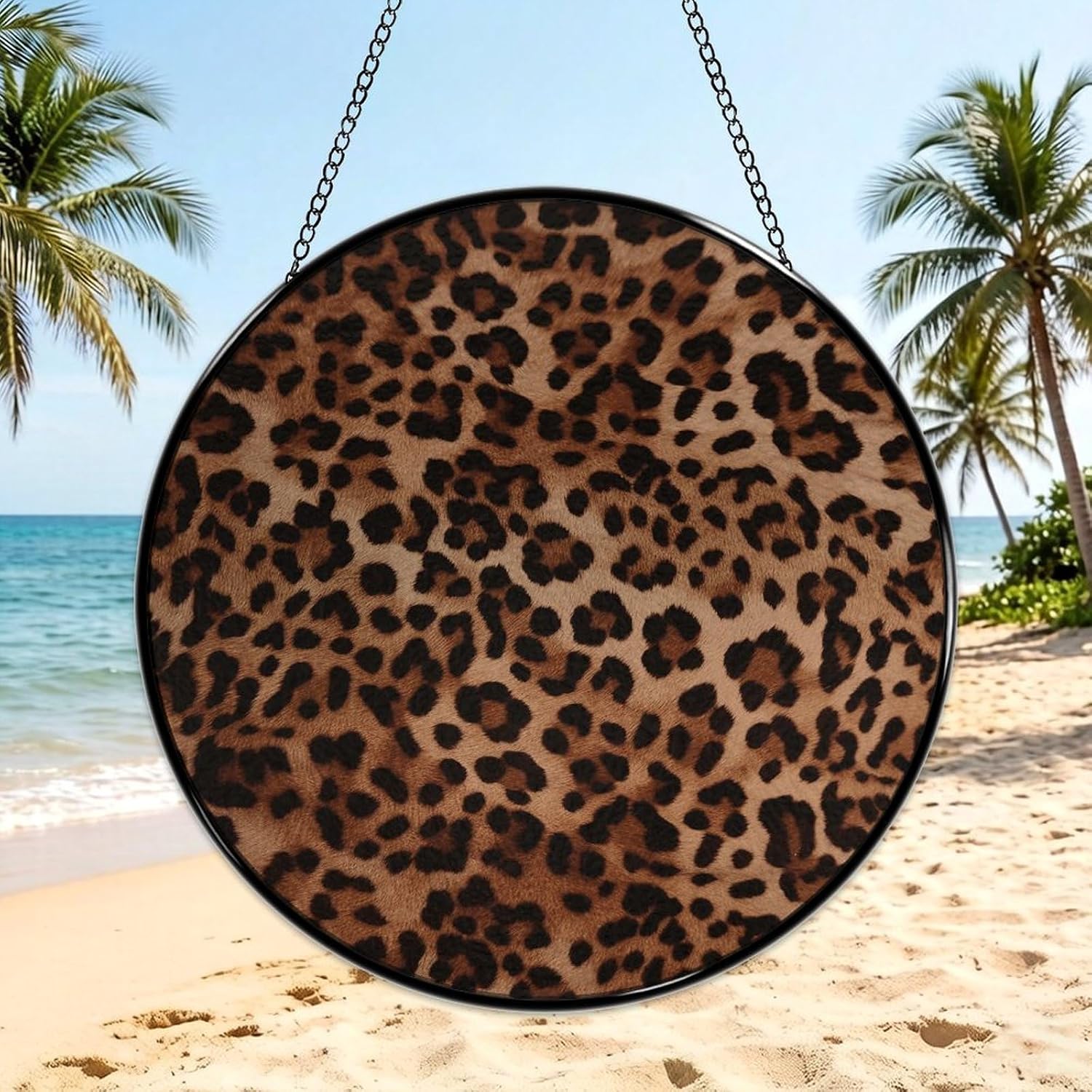 30x30cm Round Stained Glass Suncatcher for Window Hanging Decor with Chain