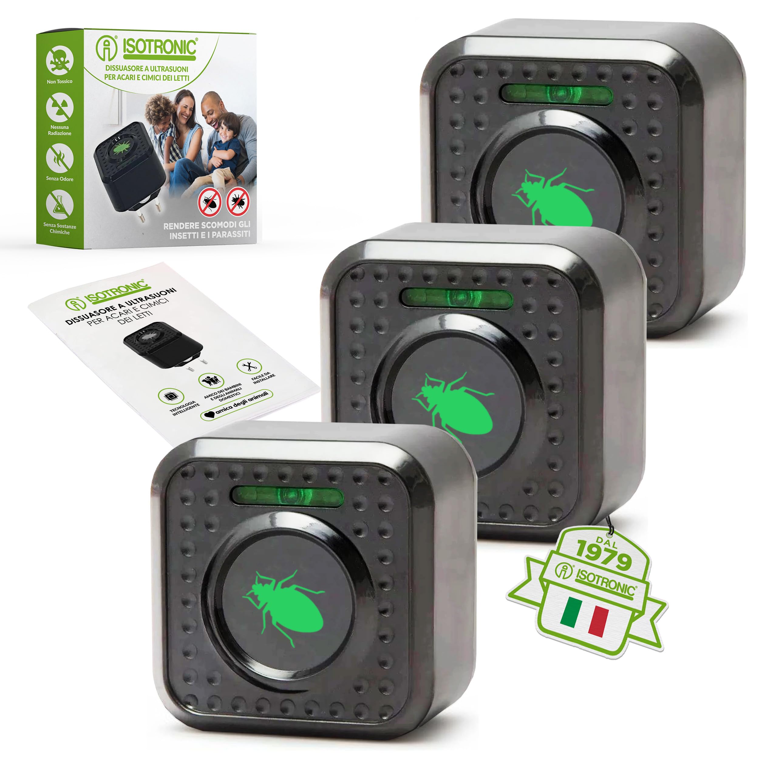 ISOTRONIC repellente acari ultrasuoni cimici letti protezione presa elettrica raggio 30m² 3 pezzi antiacaro senza sostanze chimiche efficace casa camera materasso difesa anallergico stop parassiti