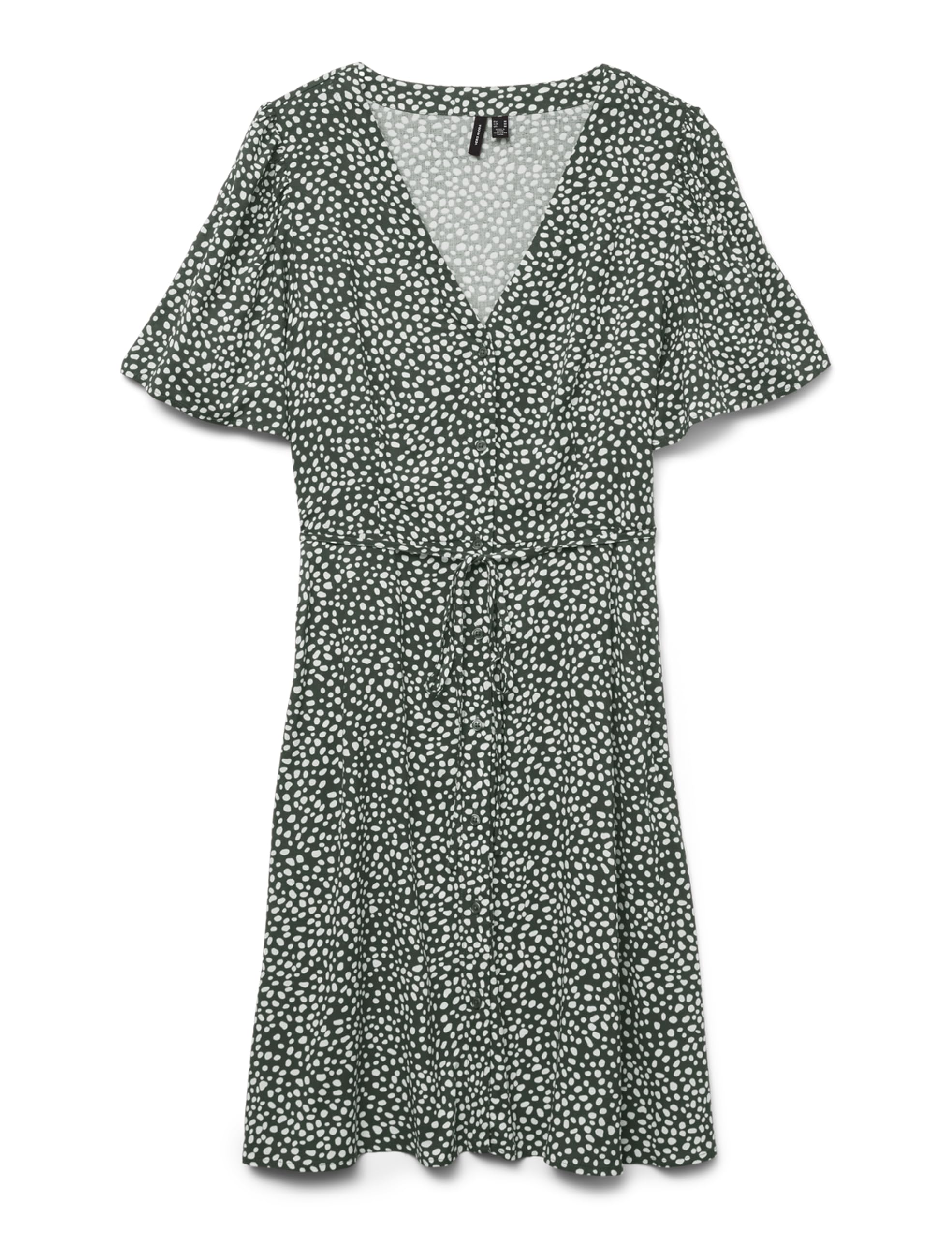 VERO MODA Women's Vmalba Ss Short Dress WVN Noos, Laurel Wreath Joey Dot, S