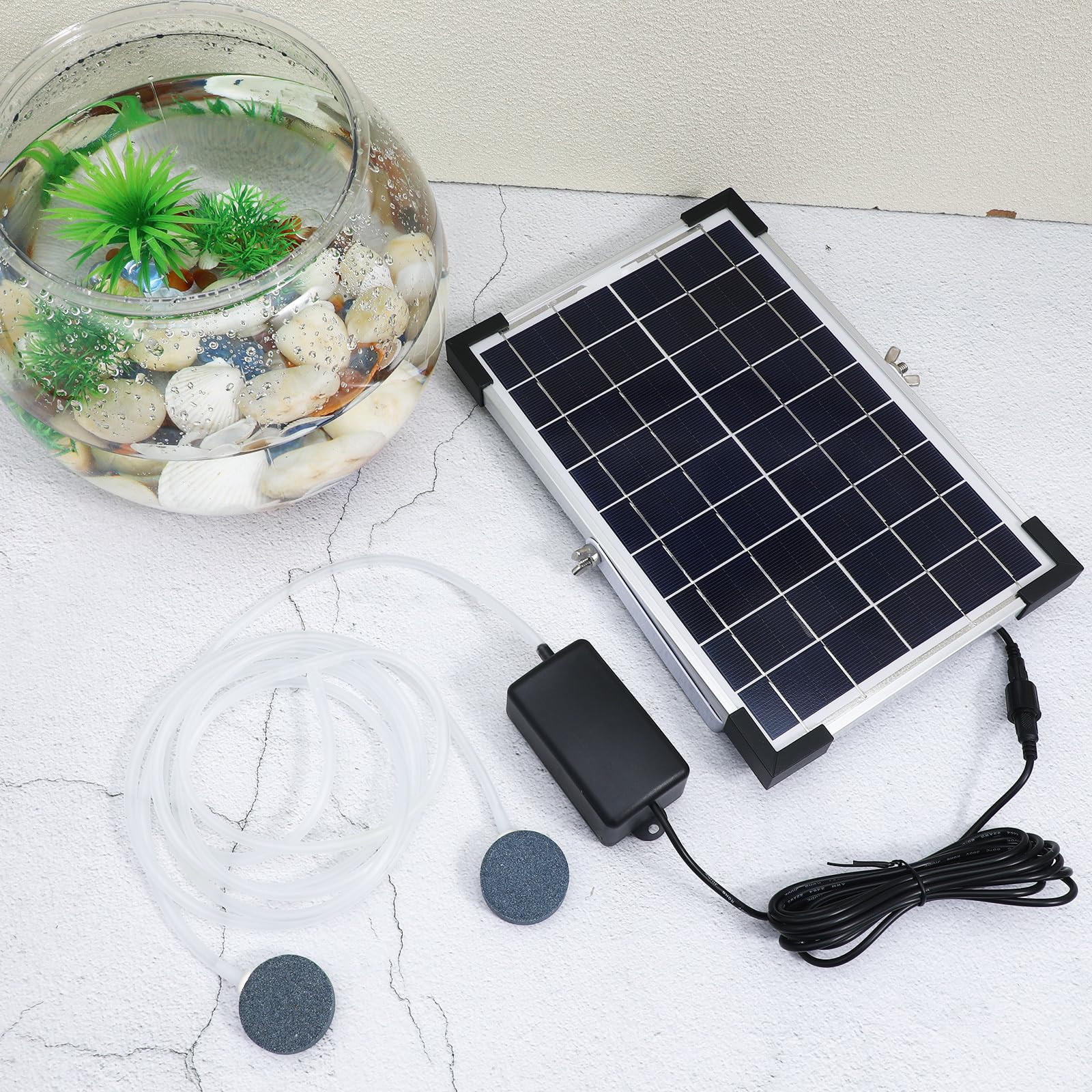 HOMSFOU Solar Aquariumpumpe mit 3 Arbeitsmodi Silikon und Abs Material Regelbare Luftpumpe für Fische und Pflanzen im Teich oder Outdoor Bereich Maximale Luftförderung 1,4 L/min
