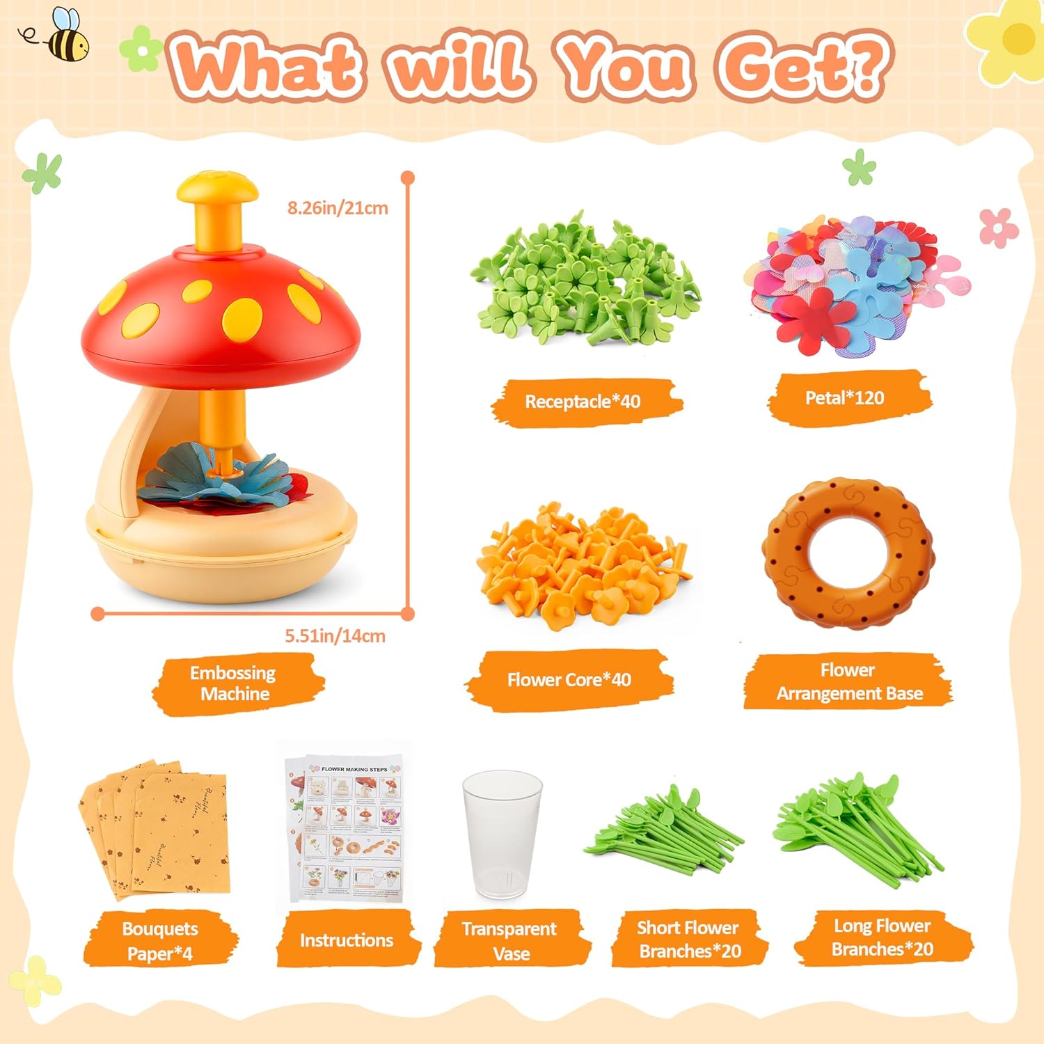 SZBZ Fabric Flower Bouquets Craft Kits, DIY Arts and Crafts for Kids 4-6-8,Press-to-Create Flower Maker, Flower Craft Kits Toys Valentines Day Gifts, Birthday Gifts for 4 5 6 7 8+Year Old Girl