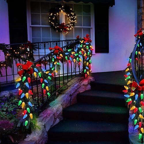 Miniatura 7 de Cadena de luces solares C6, 21 pies, 50 LED, impermeable, multicolor, luces de Halloween y Navidad