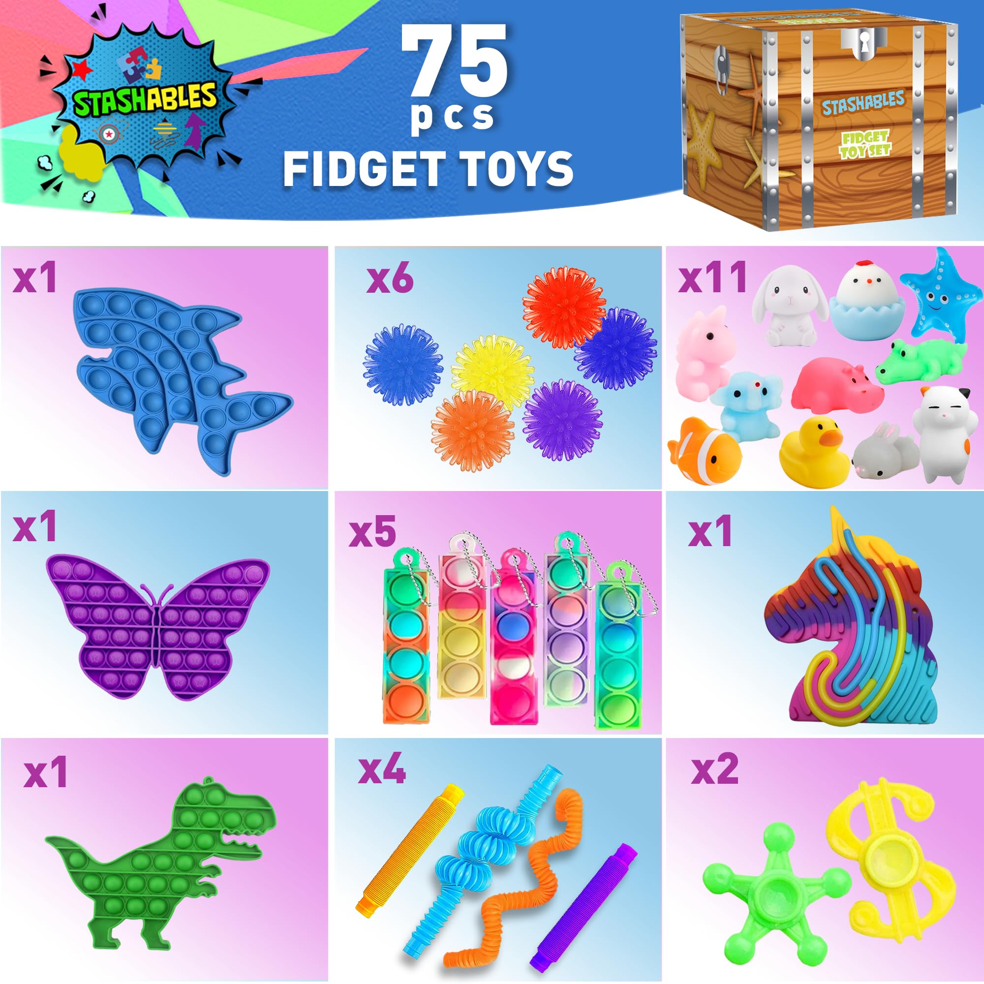 75 pcs Fidget Toys Kids Pack, Classroom Prizes, Pinata Fillers, Treasure Chest Goodie Bag Rewards with Pop its, Party Favours - Image 2