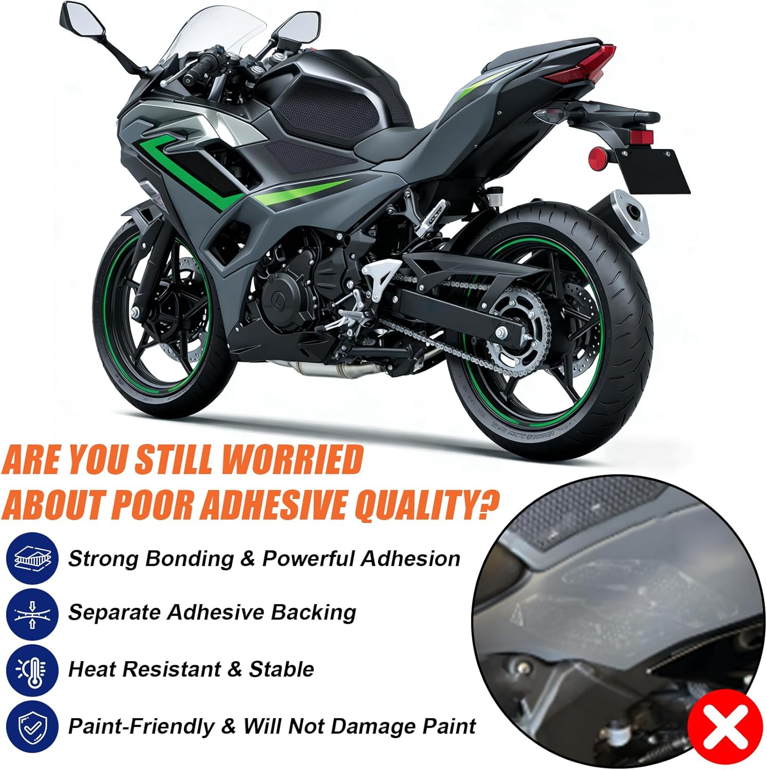 Fuel Tank Pads for Ninja 500 Z500 Ninja 400 with Strong Adhesive - Motorcycle Anti-Slip Fuel Tank Pad Tank Protectors for Ninja 500 Ninja 500 SE Z500 Ninja 400 Z400 2018-2025