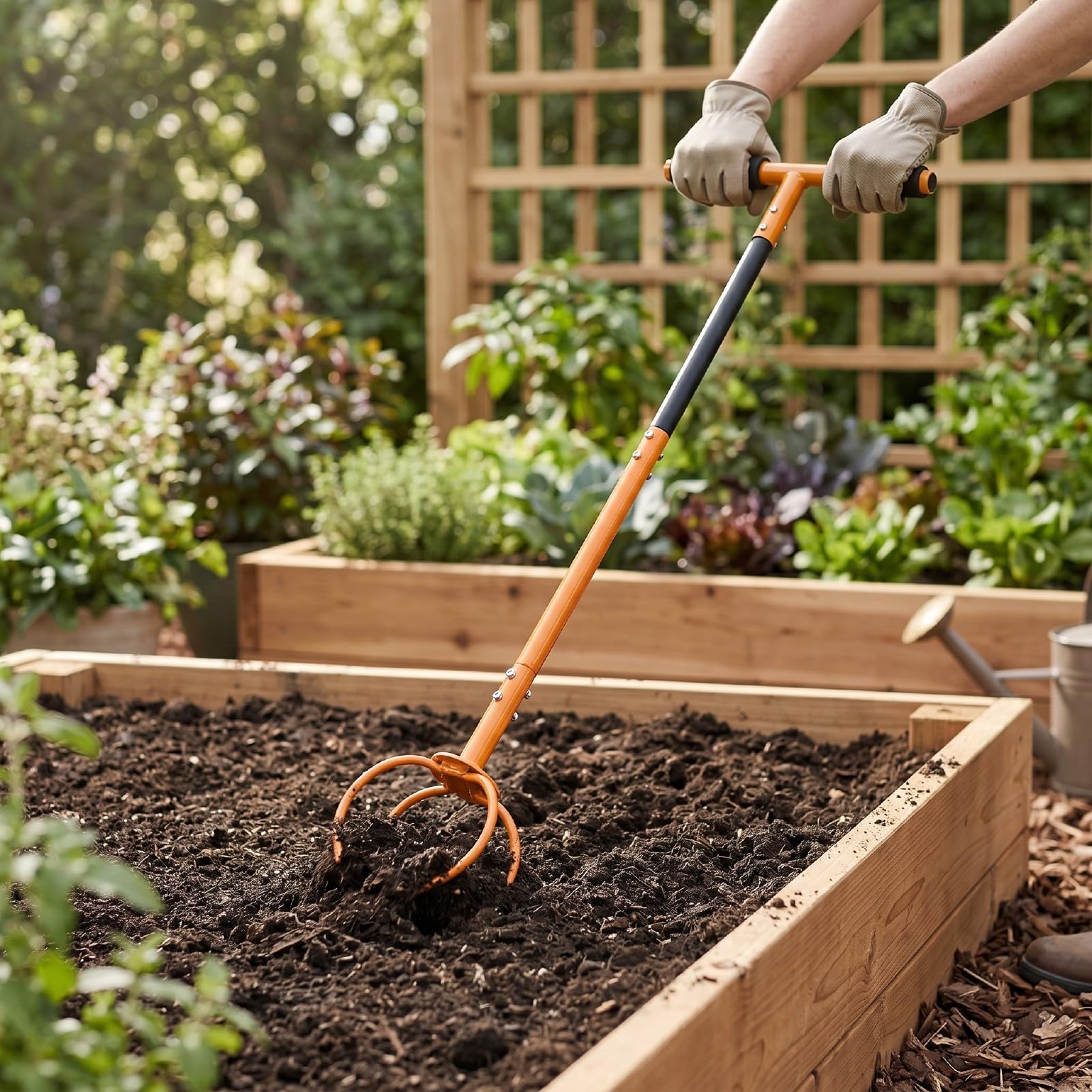Asixxsix Garten-Handgrubber, Vier Spitzenkrallen, Gebogener Griff