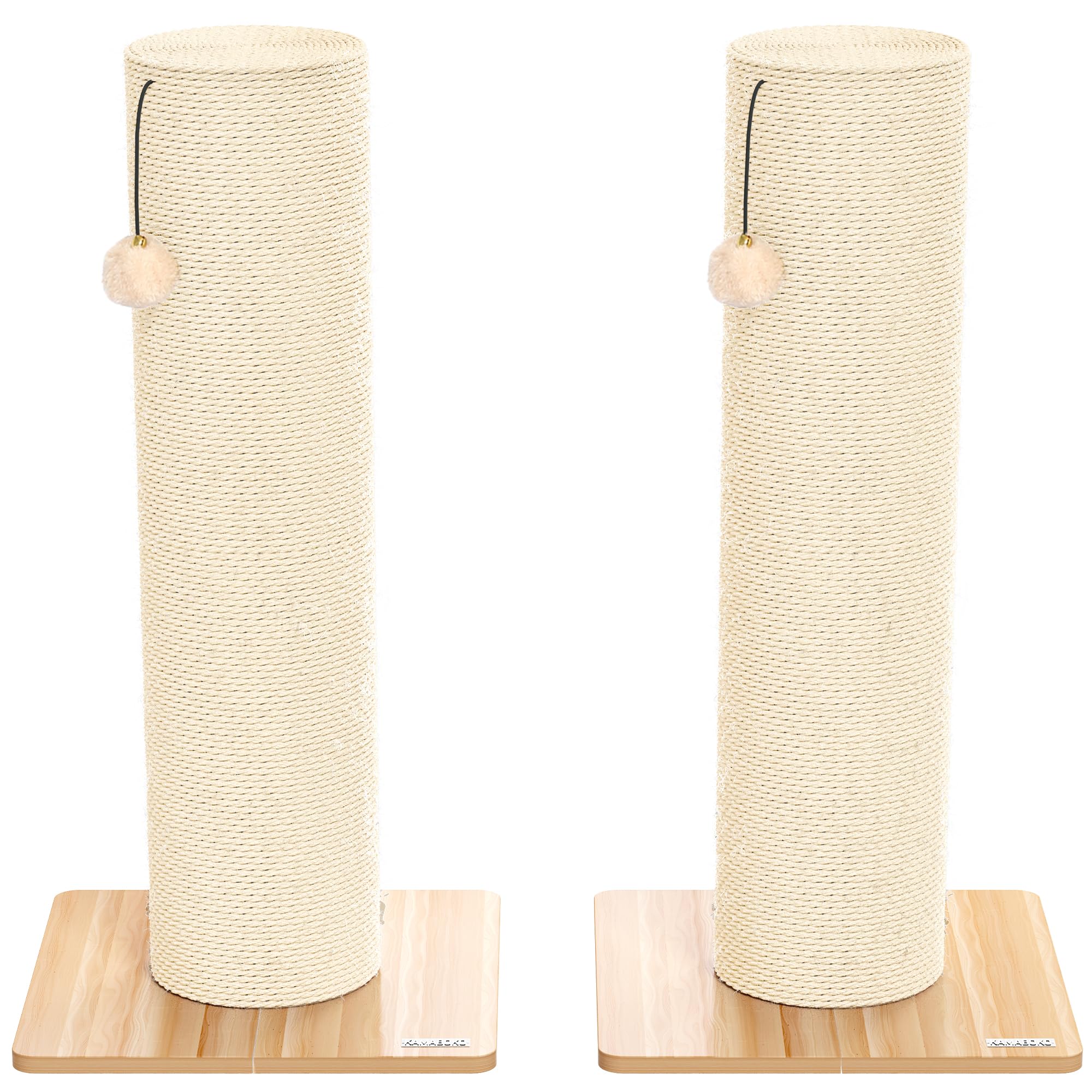 KAMABOKO 29.5" Cat Scratching Post, 7.5" Ultra-Large Diameter Natural Sisal Cat Scratch Post, Scratch-Resistant Tall Cat Scratcher for Indoor Cats, Protect Your Furniture, Beige, Pack of 2