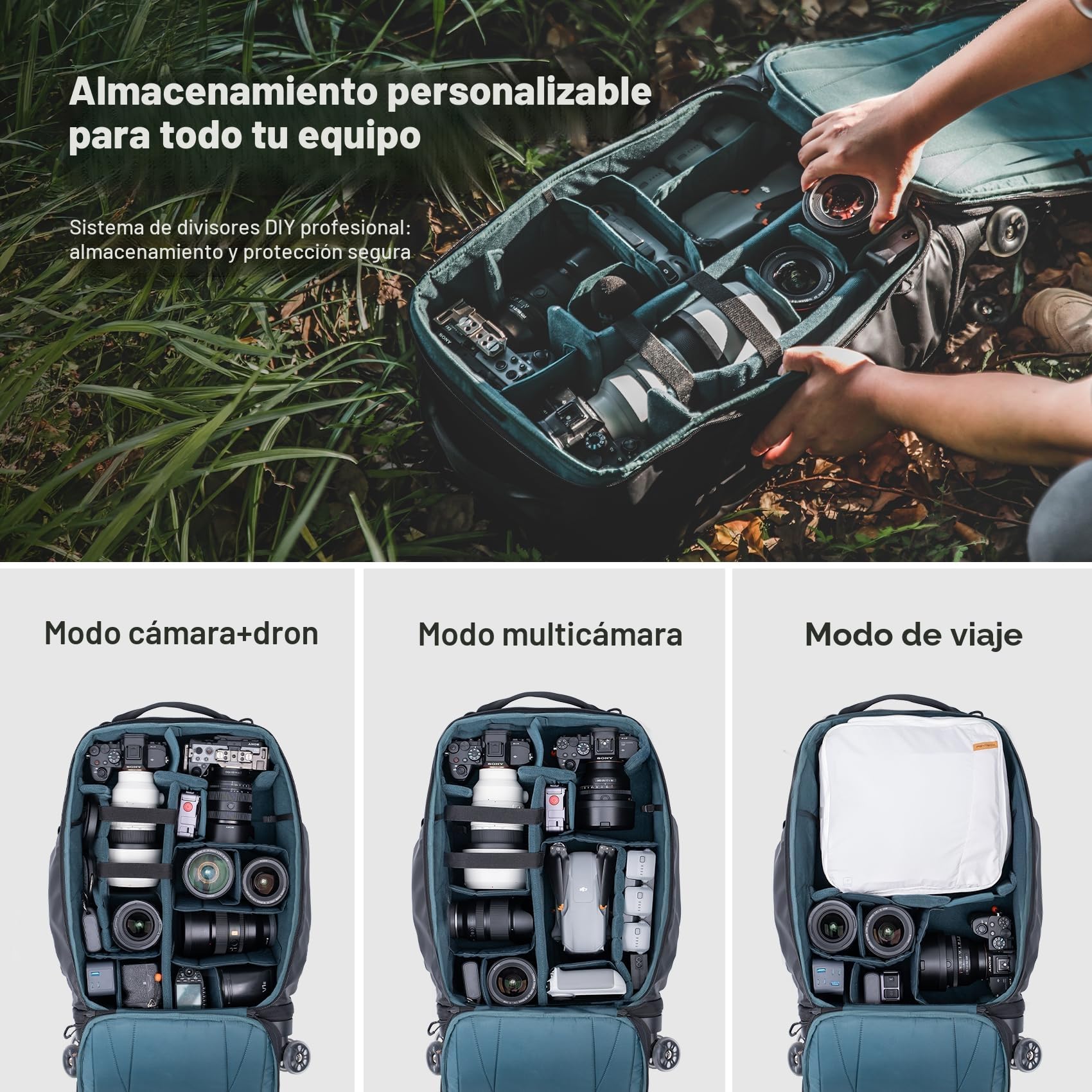 PGYTECH Mochila con Ruedas 2 en 1 Cámara DSLR/SLR/Trípode sin Espejo de Viaje, Equipaje con Ruedas Funda y Antilluvia, Compatible con Portátiles de 17 Pulgadas Canon, Nikon, Sony
