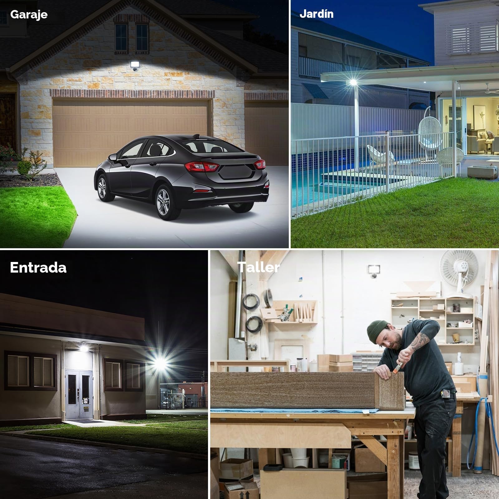 MEIKEE 60W Foco Led con Sensor de Movimiento, IP66 Impermeable Foco Proyector LED Exterior 5640LM 6500K Blanco Frío Luz de Seguridad con Mando a Distancia 4 Modos para Jardín, Patio, Entrada, Garaje