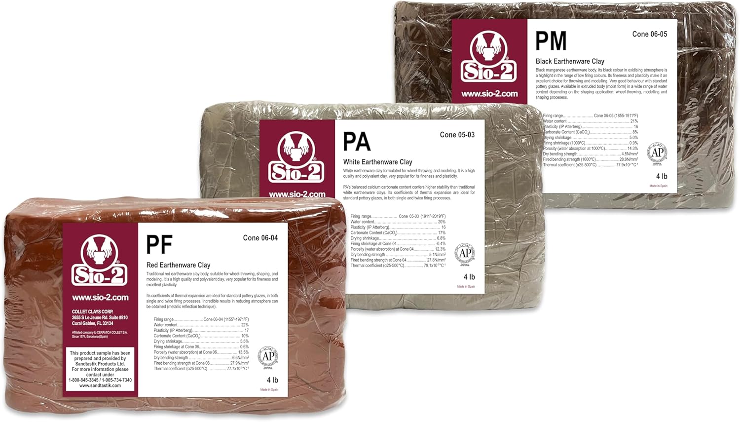 SIO-2 Earthenware Ceramic Pottery Clay Assortment, 12 lb | PA, PF, PM | Low Fire Kiln-Fired Clays for Wheel-Throwing, Hand Building, Modelling - Create Pottery and Sculpted Artwork, Ready-to-Use