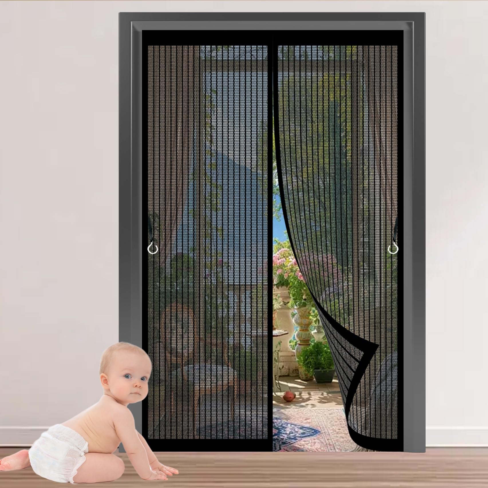 Moustiquaire porte 111x195 cm noire avec fermeture automatique aimantée