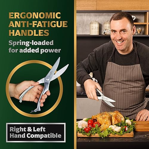 Miniatura 7 de Tijeras de aves de corral de acero inoxidable resistentes para huesos, pollo, carne, pescado, mariscos, verduras. Tijeras de alimentos con resorte