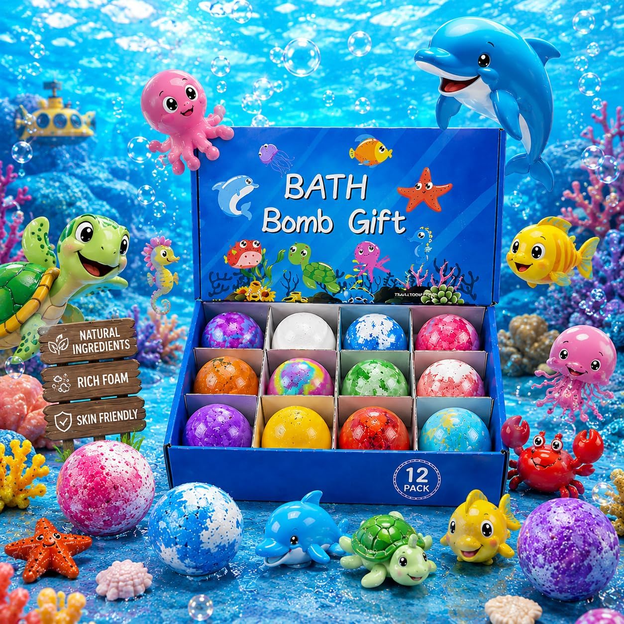 Bath Bombs for Kids Gift Set with Surprise Toy Inside, 12 Colorful Fizzing Bath Bombs, Ocean Theme Bath Time Toys, Moisturizing Bubble Bath Balls for Boys & Girls, Birthday Return Gift-image-26