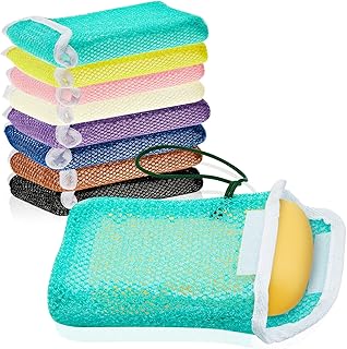 8 Pcs Soap Saver Pouch Body Scrubber Exfoliator and Soap Holder Loofth Soap Savers for Bar Soap Wash Soap Cover Soap Bag with Rope Exfoliating Sponge for Bath Shower Travel Face Hand Women, 8 Colors