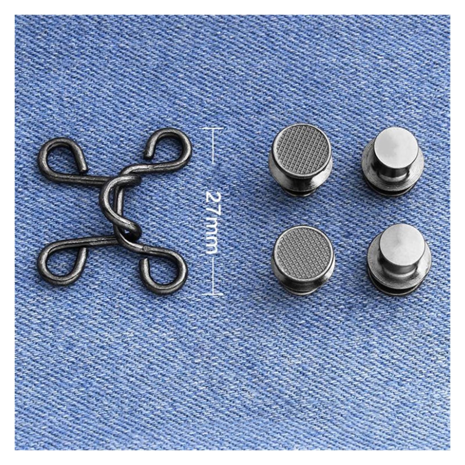Regulowane przypinki dżinsowe 1/5, bez szwu, do samodzielnego dopasowywania talii, odpinane metalowe zatrzaski do spodni i klamerek do ubrań (Small Black (27 mm), 5 zestawów)