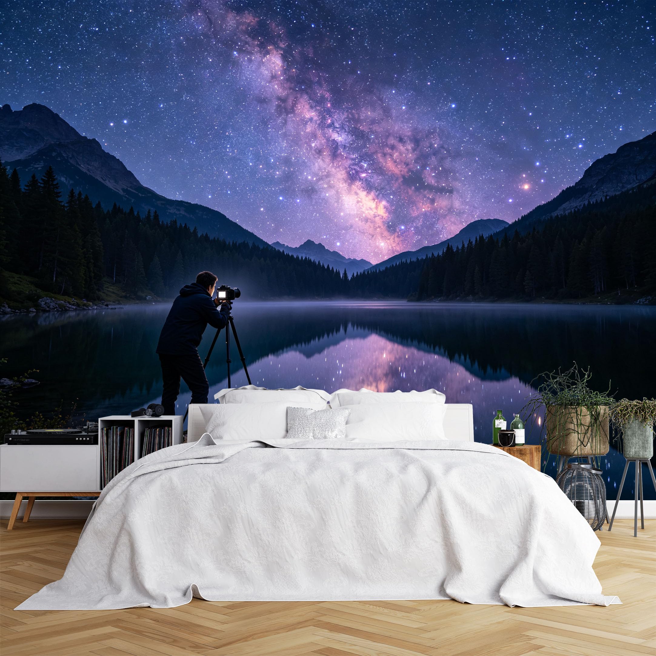Lcythiazole Ch260615098 Custom Size Wall Murals Milky Way Mountain Lake Photographer Night Scene Wall Murals Realistic Starry Wallpaper Large Photo Wallpaper Self-Adhesive Removable Wallpaper