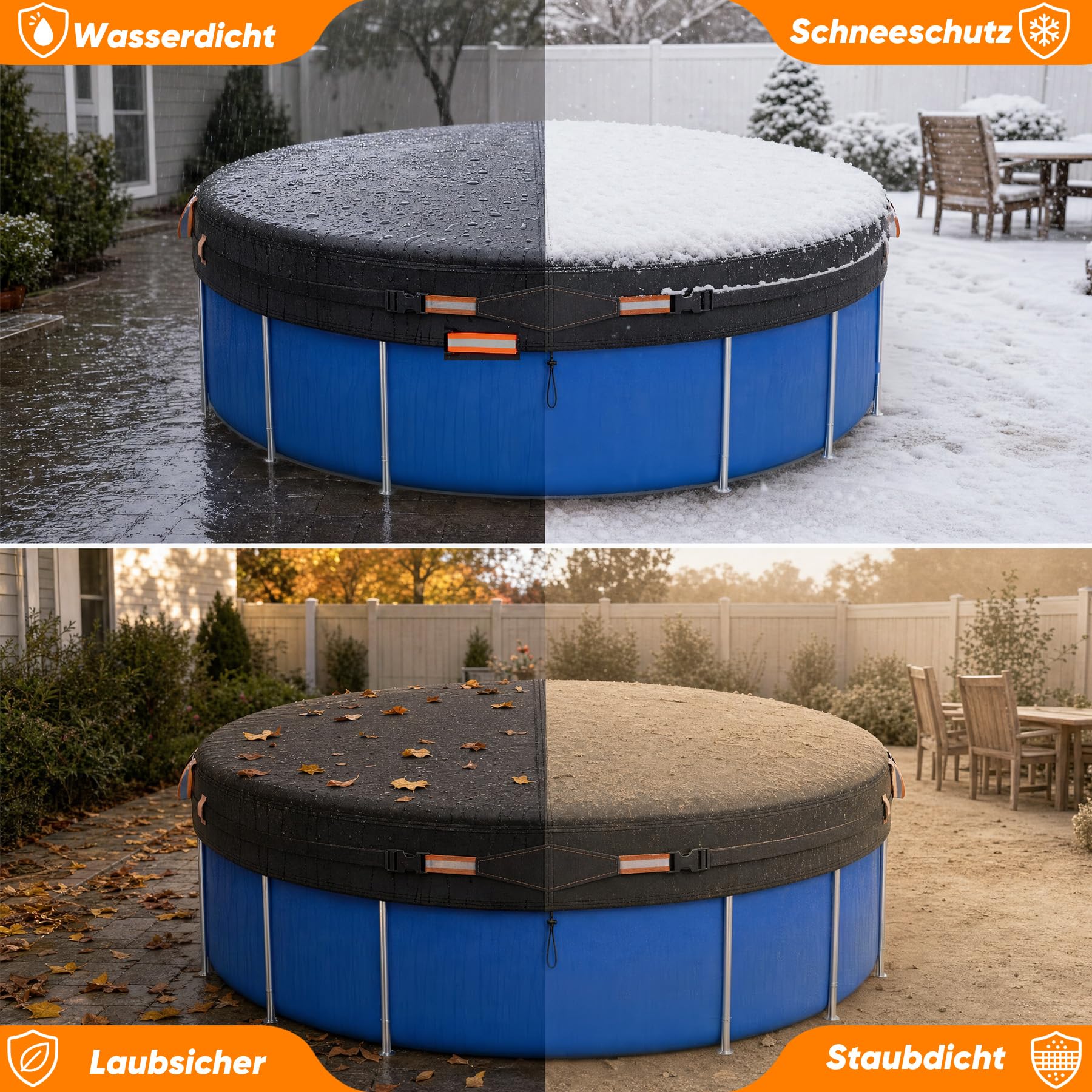 Telo di copertura per piscina rotonda, in tessuto Oxford rinforzato, extra spesso e resistente, per piscine rotonde, con fibbie e coulisse, diametro 244 cm