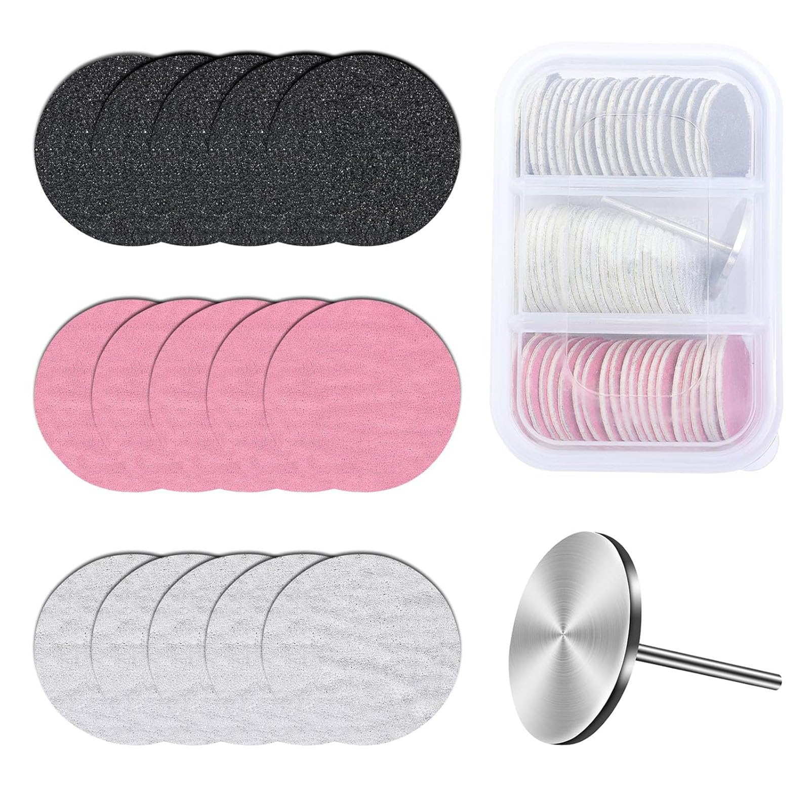 MelodySusie 60 Pcs Replacement Sandpaper Discs with 25mm Metal Nail Drill Bit, 80 Coarse 120 Medium 180 Fine Grit for Electric Foot File Callus