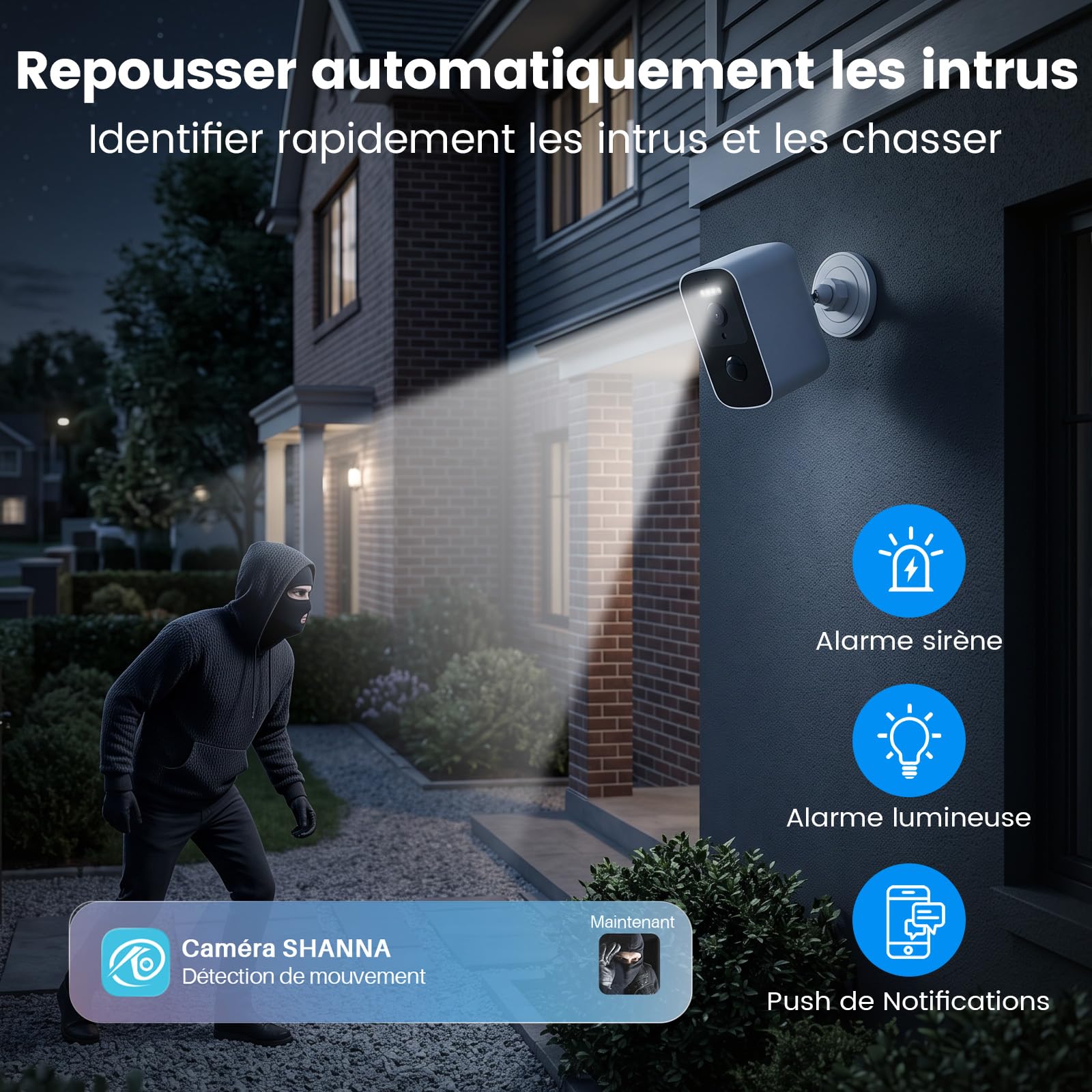 Caméra de Surveillance sans Fil Extérieur-Stockage Cloud Gratuit,Support Magnétique Caméra de Surveillance Extérieur 5GHz&2,4GHz WiFi,Détection Personnes/Mouvements,Vision nocturne couleur par IA,IP66
