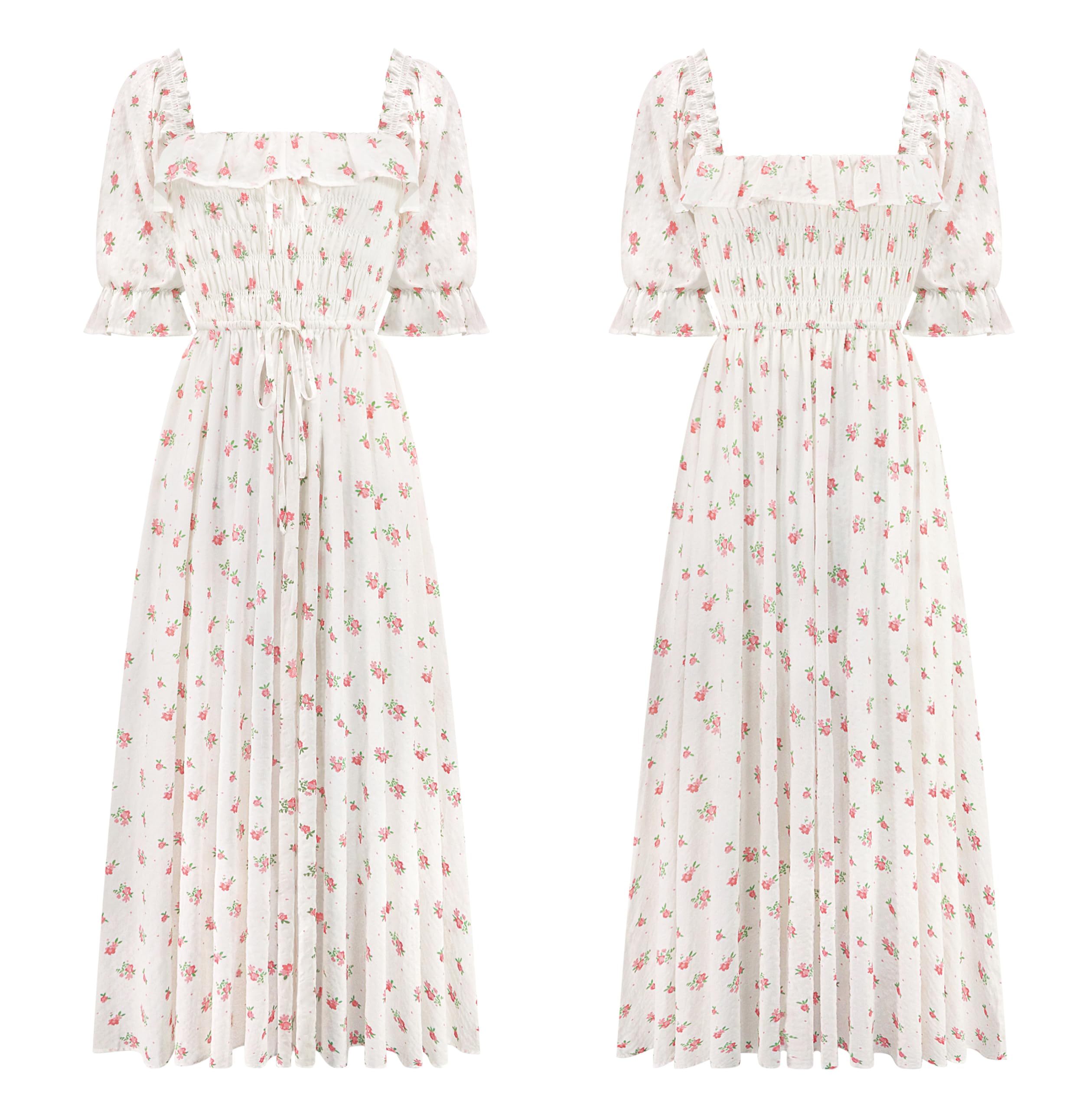 R.Vivimos Robes à Demi-Manches Slim à Pois pour Femmes col carré Robe Midi Longue
