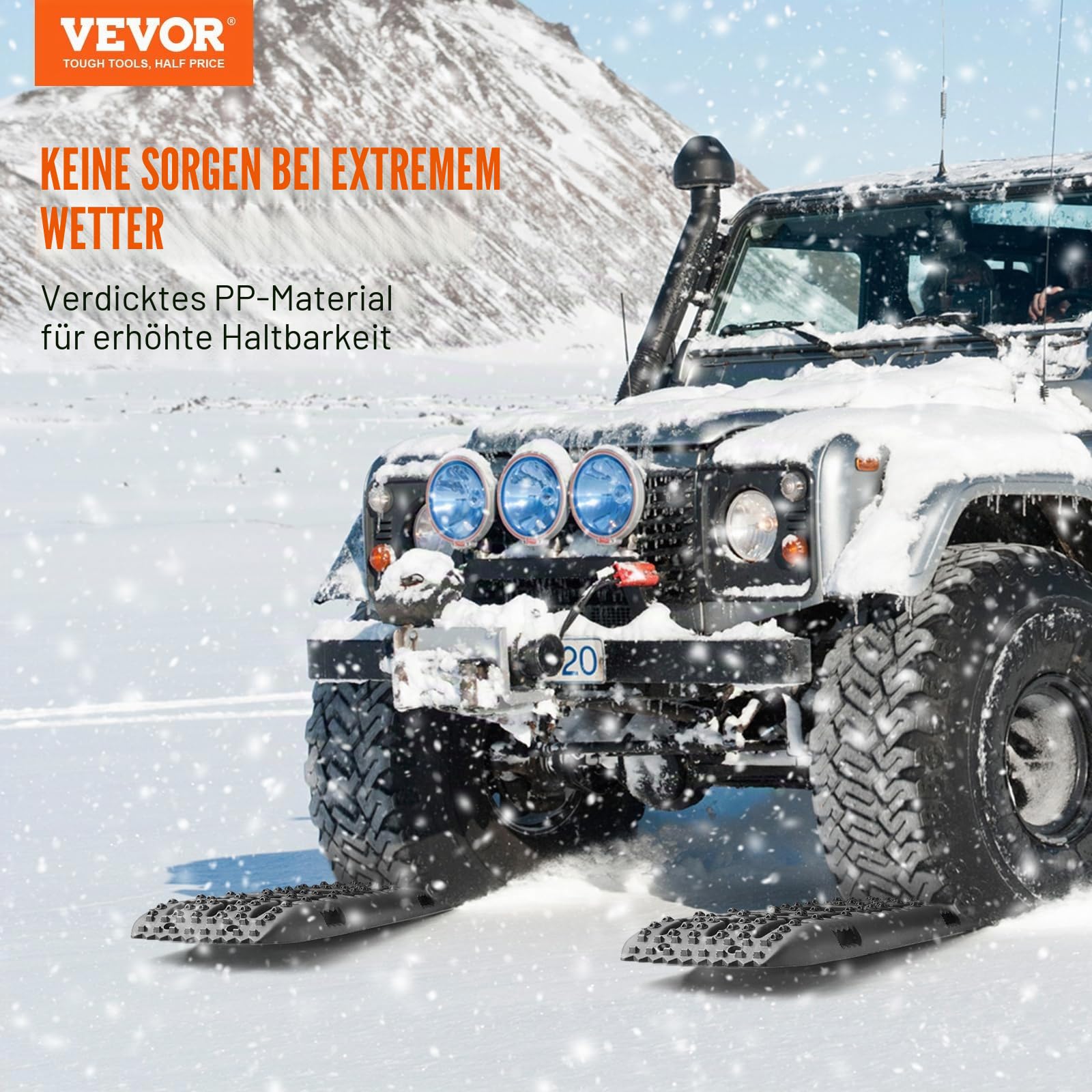 VEVOR 10 TONNEN Traktionsbretter mit PP-Material, Bergungsbretter für Geländefahrzeuge/Autos/Pickups/SUVs/Wohnmobile, Paar Reifen-Traktionsmatten auf Schnee, Sand, Schlamm und losem Untergrund