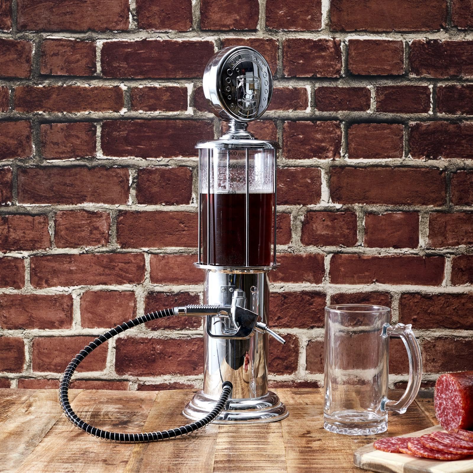 MISTER GADGet - KV7333 Distributeur de Boisson Vintage - Pompe À Essence 90cl - Conçu Pour Cocktails, Bières et Jus - Art de La Table - Inox - Idée Cadeau