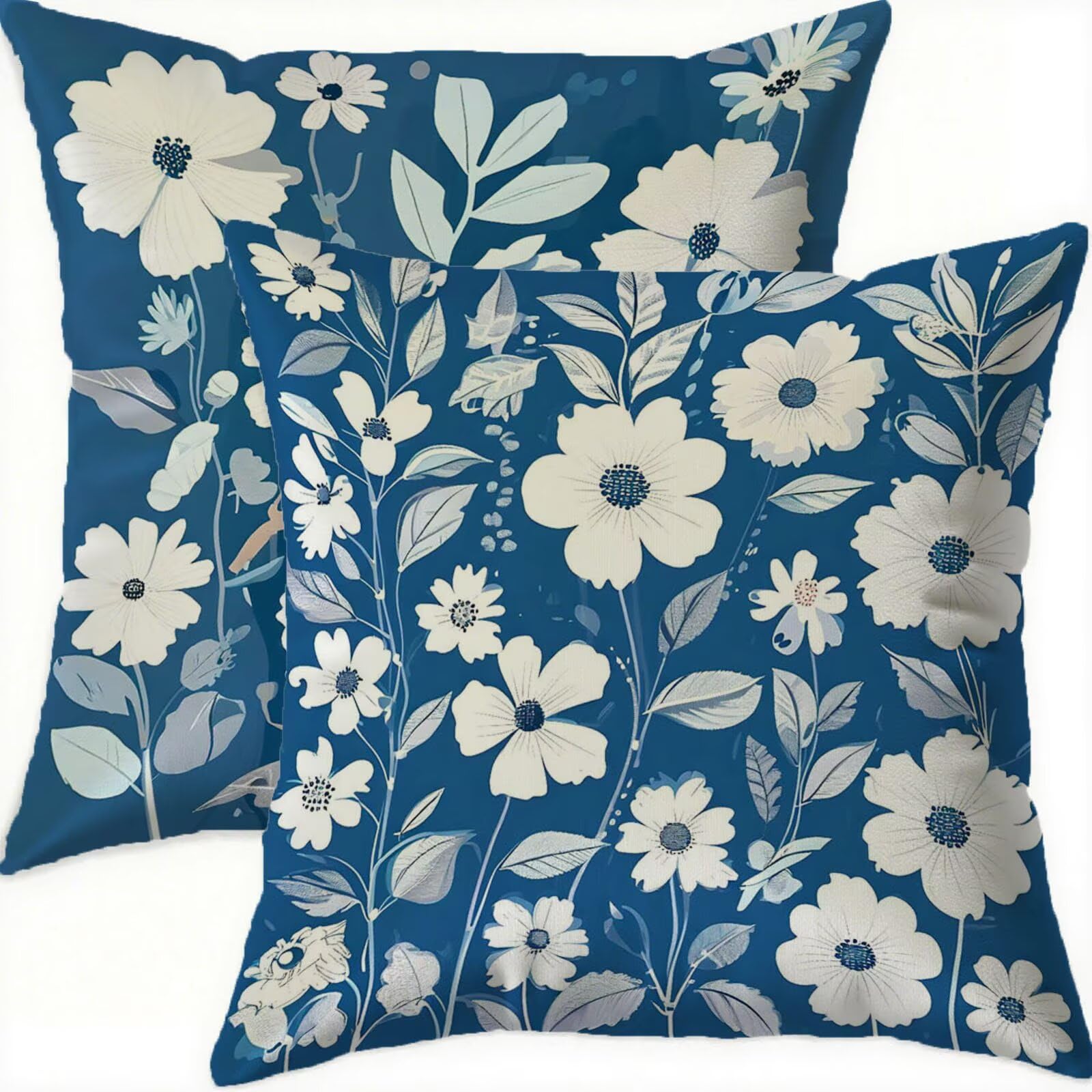 Taie oreiller bleu imperméable double face en velours 65x65 avec zip invisible lot de 2