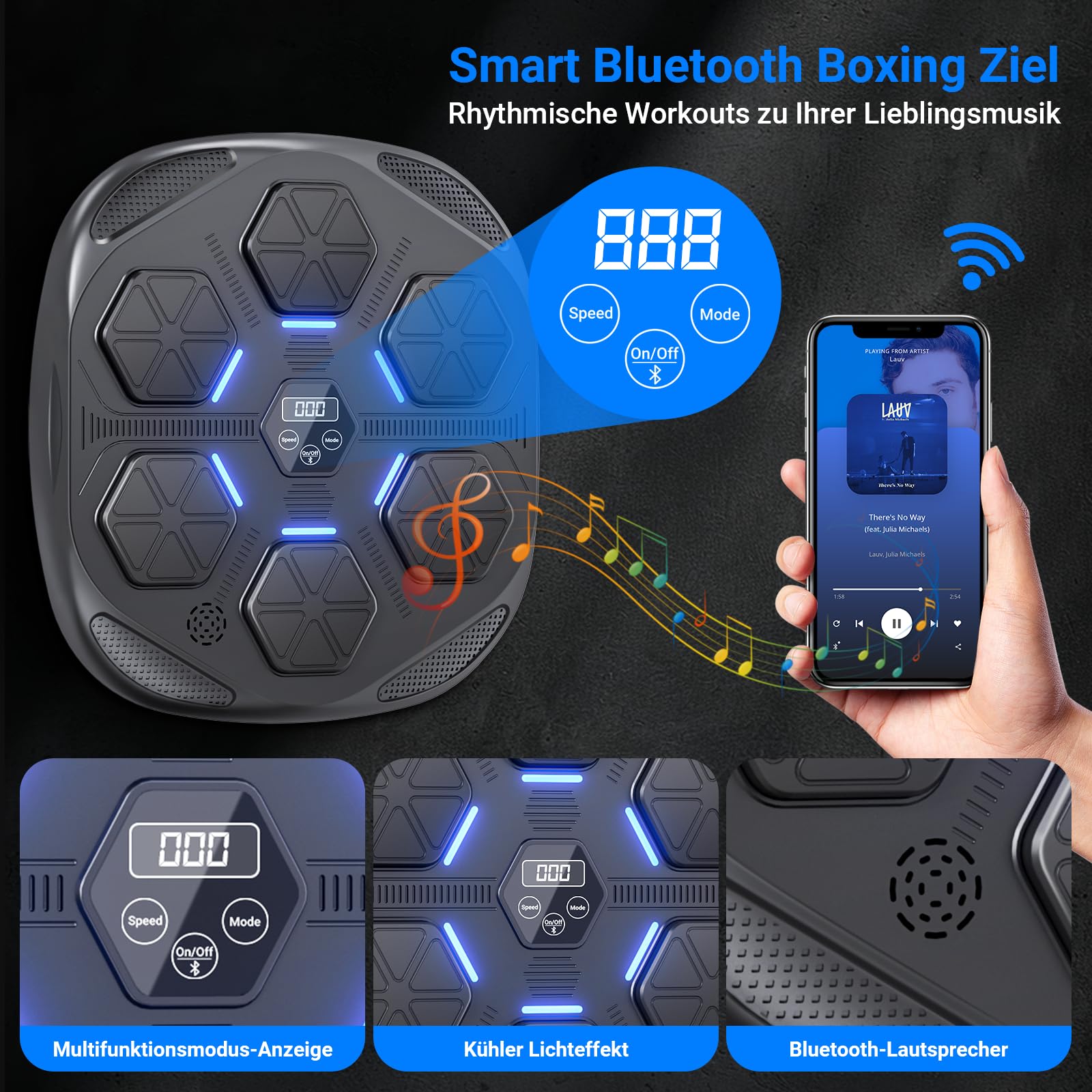 HotHands Music Boxing Machine, LED Elektronische Musik Boxing Machine mit Boxhandschuhen, Musik Boxen Trainingsgerät für Erwachsene und Kinder, Musik Boxmaschine Unterstützt Bluetooth