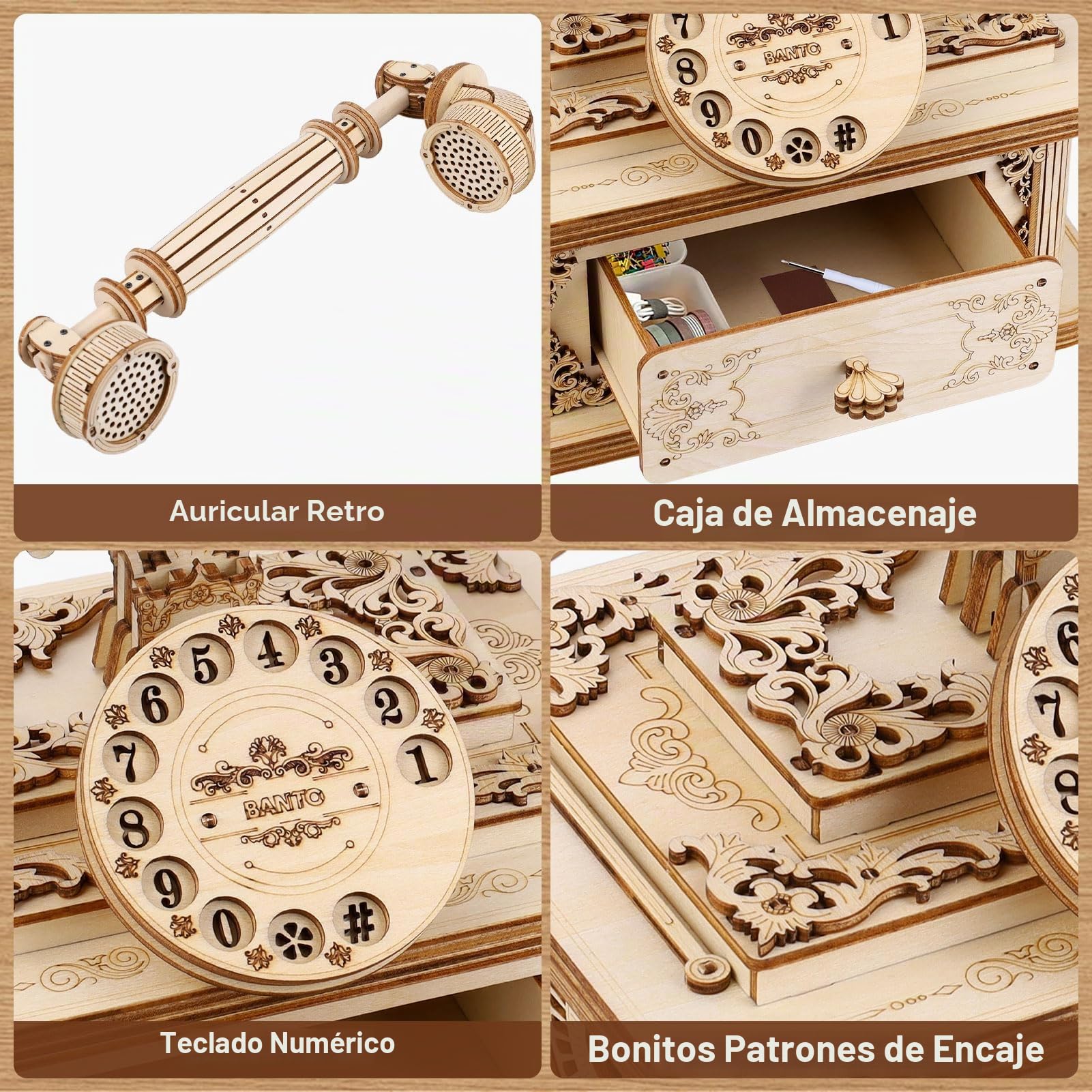 Puzzle 3D Madera Adultos - Teléfono Antiguo Maquetas para Construir Adultos - Puzzle 3D Madera Manualidades Maquetas para Montar Regalo de Cumpleaños y Navidad