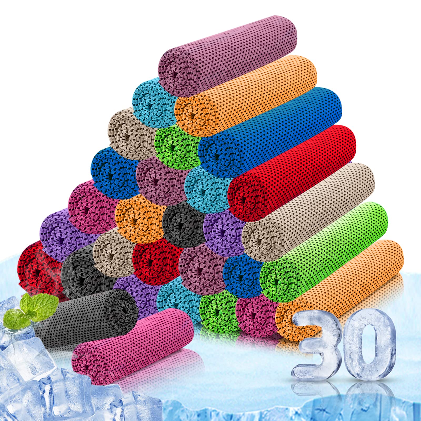 [30 Stück] Kühlendes Handtuch, EIS-Sporthandtuch, kühles Handtuch für sofortige Kühlung, für Yoga, Reisen, Golf, Fitnessstudio, Camping, Laufen, Workout und mehr Aktivitäten (88.9x30.5 cm)