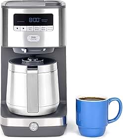 GE - Cafeteira de Gotejamento com Jarra Termica de 10 Chvenas, Programvel, Ao Inoxidvel Prata