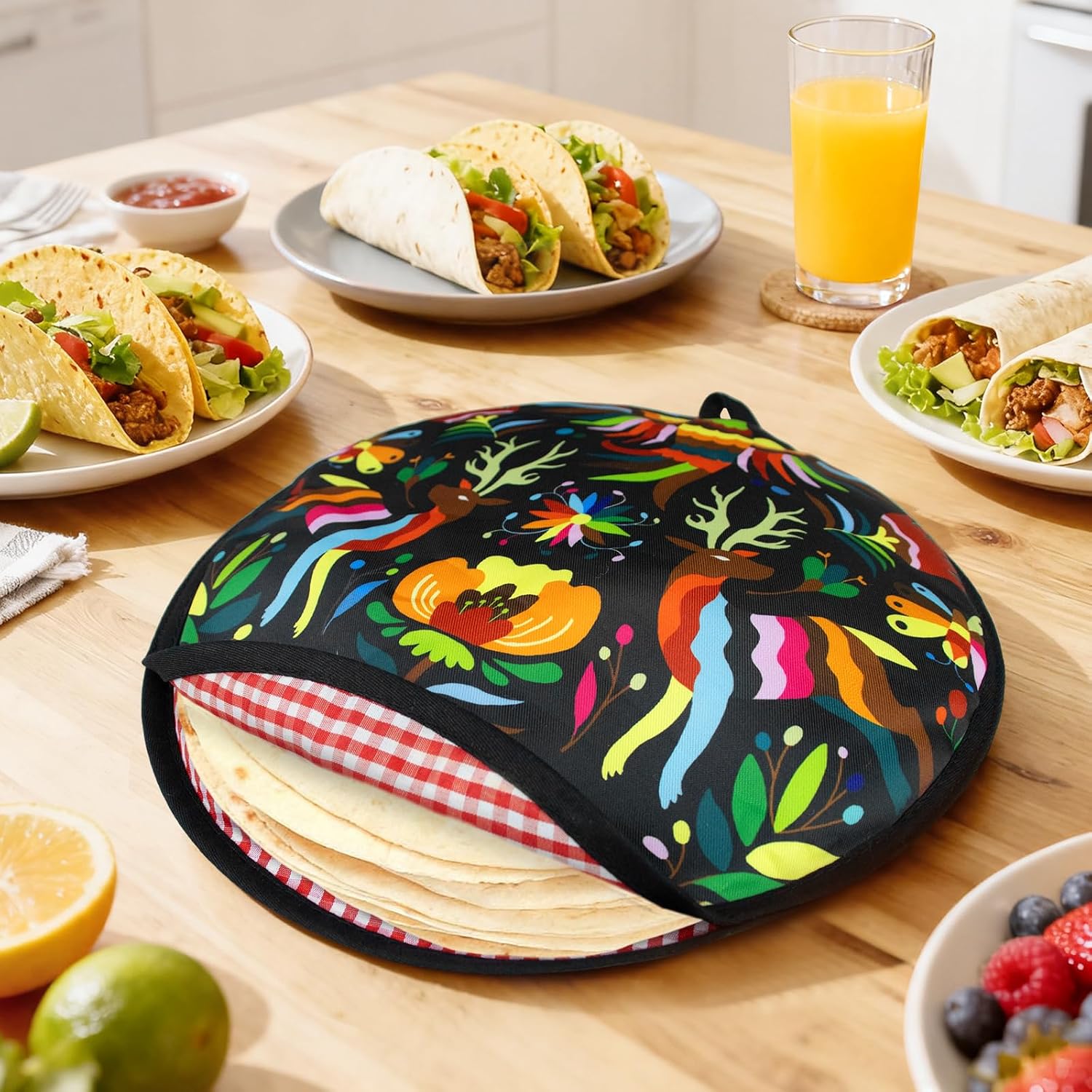 Tortilla Warmer Pouch 12 Inch, Insulated Microwaveable Holder, Black