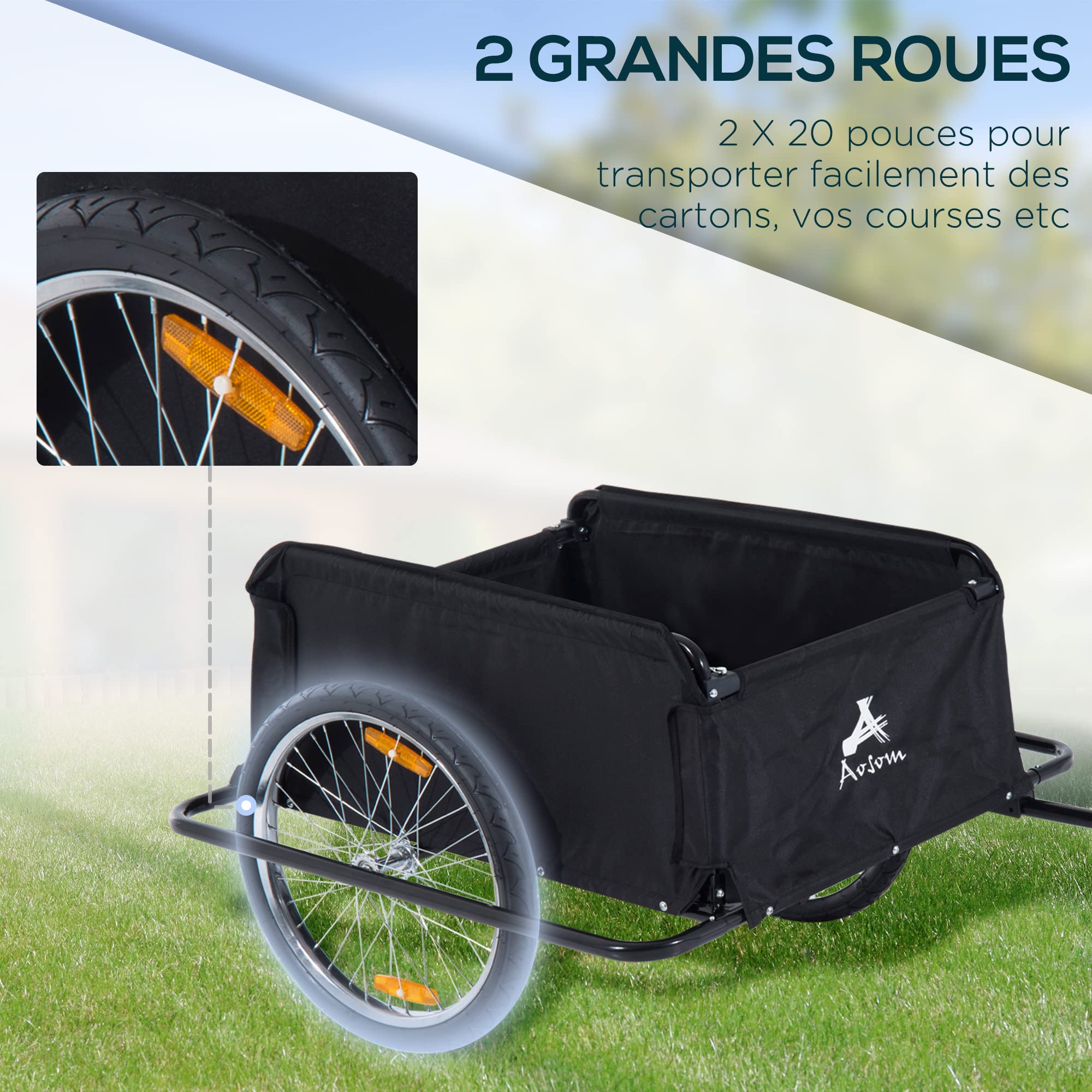 HOMCOM Remorque de Transport vélo Cargo capacité 70 L Barre d'attelage Incluse Housse Amovible 4 réflecteurs Charge Max. 40 Kg