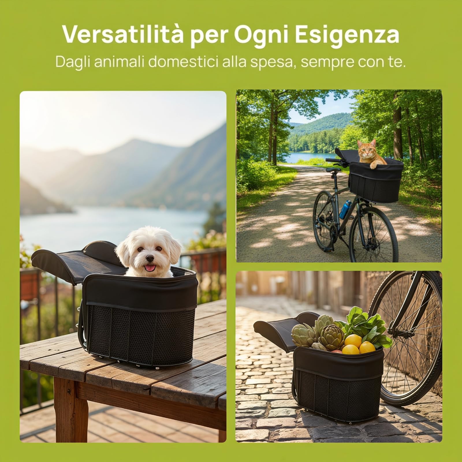 Cestino Anteriore Bici Cane Sicuro, Cestino Bicicletta Anteriore | Accessorio Ciclismo, Facile da Installare, per Spostamenti in Città