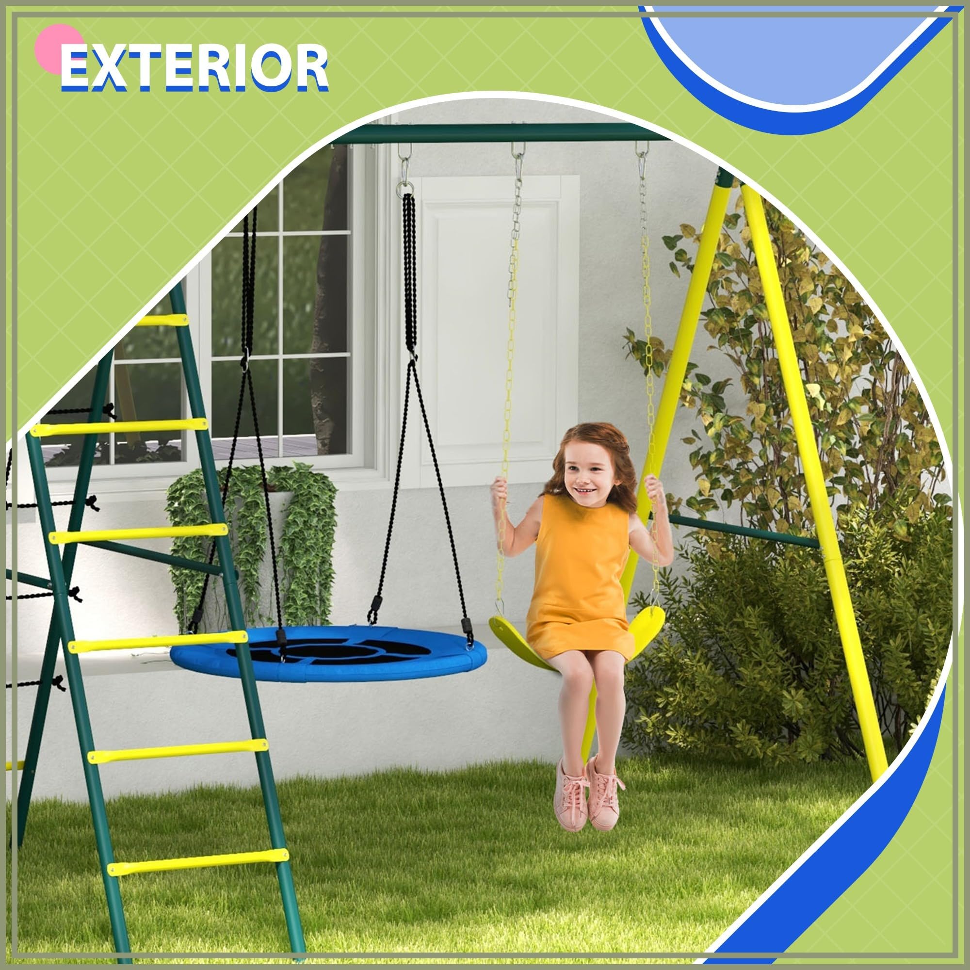 Outsunny Columpio Infantil 4 en 1 Exterior Nido Niños 3 a 8 Años Amarillo
