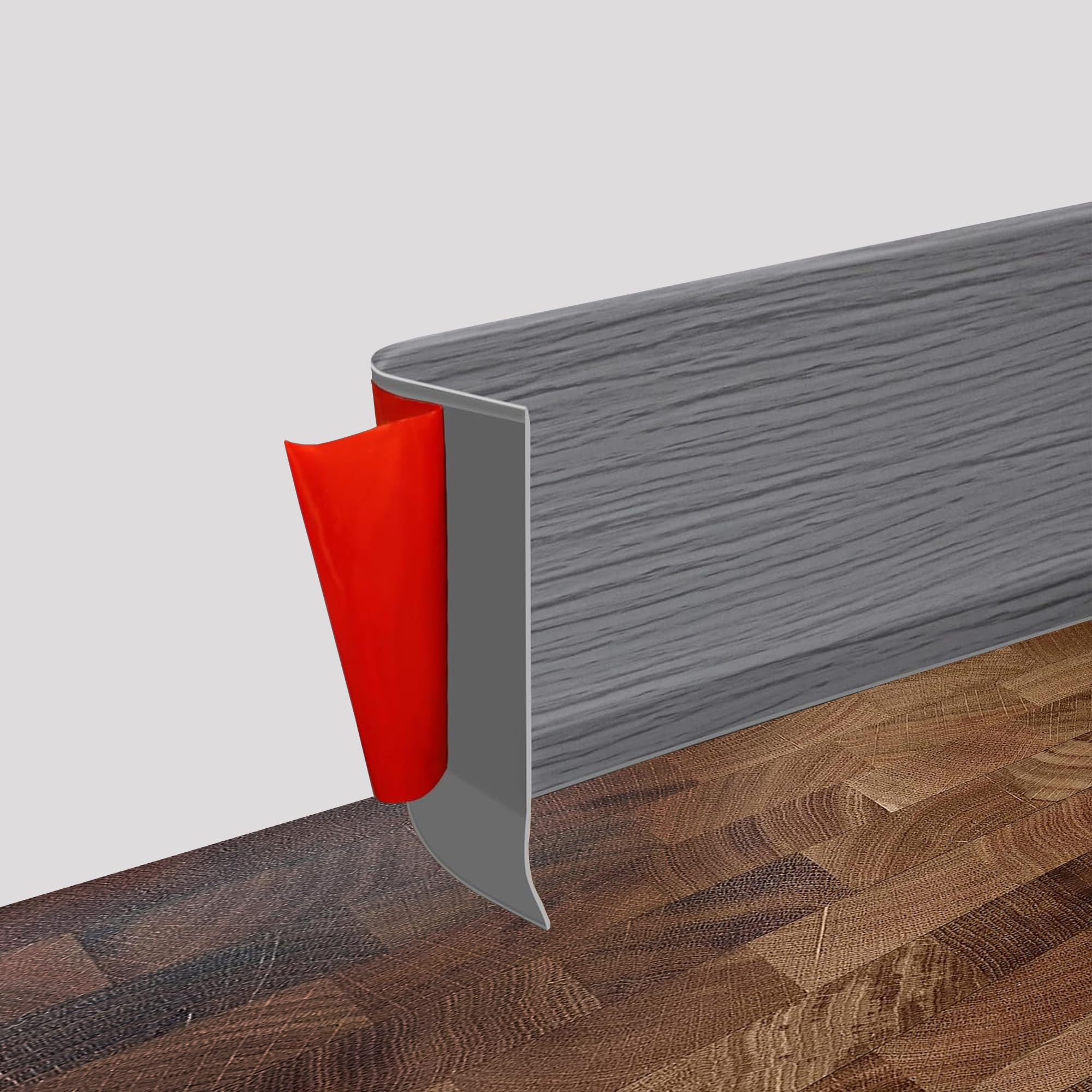 Battiscopa Adesivo Semiflessibile, 8/10cm di larghezza PVC Battiscopa per Muro, Angolare Autoadesivo per bagno, cucina e camera da letto (venatura del legno grigia, 8cm x 10 metri)